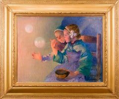 19th Century Impressionist painting, Female Children with Soap Bubbles