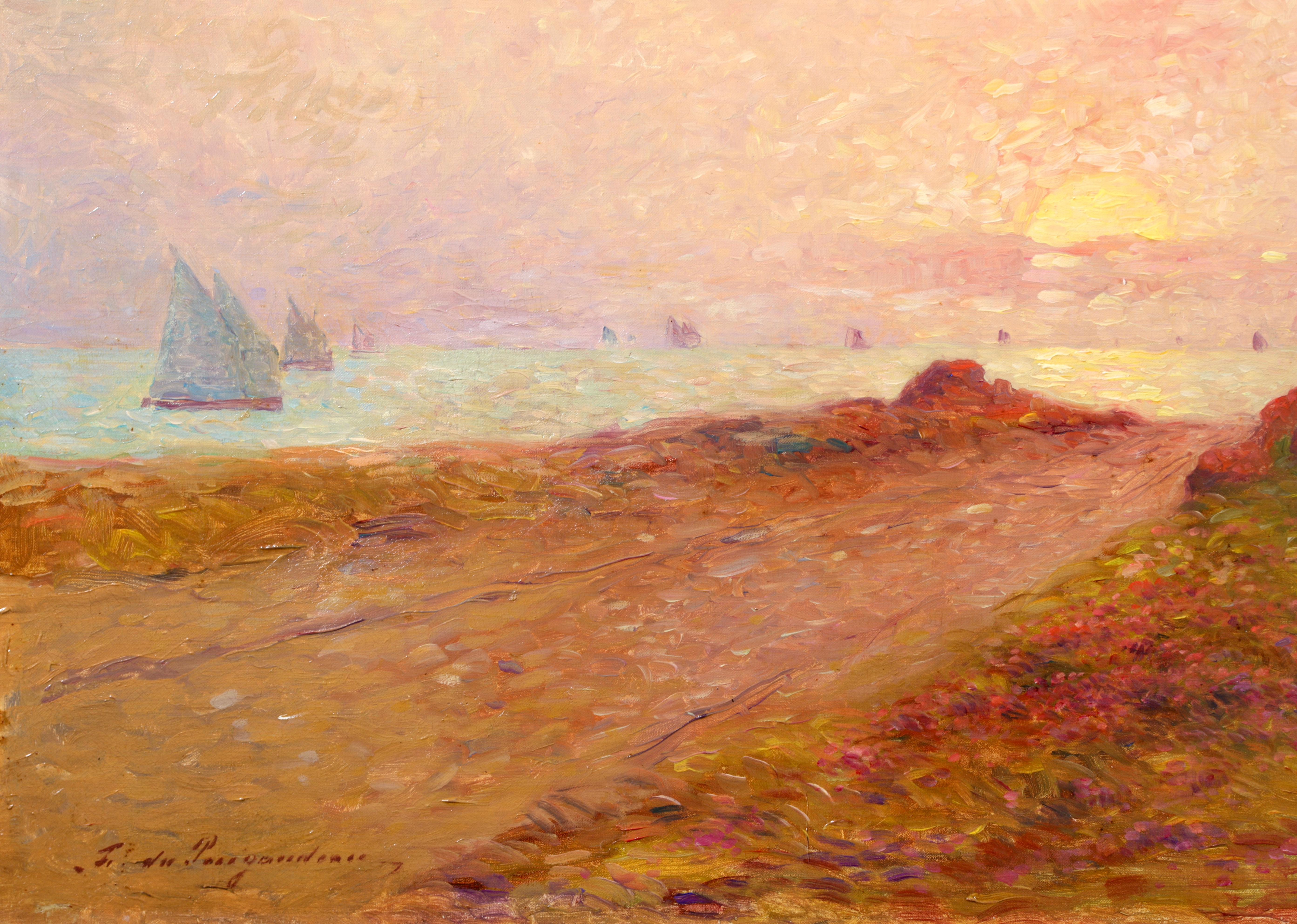 Bateaux sur la mer - Post Impressionist Landscape Oil by Ferdinand du Puigaudeau 7
