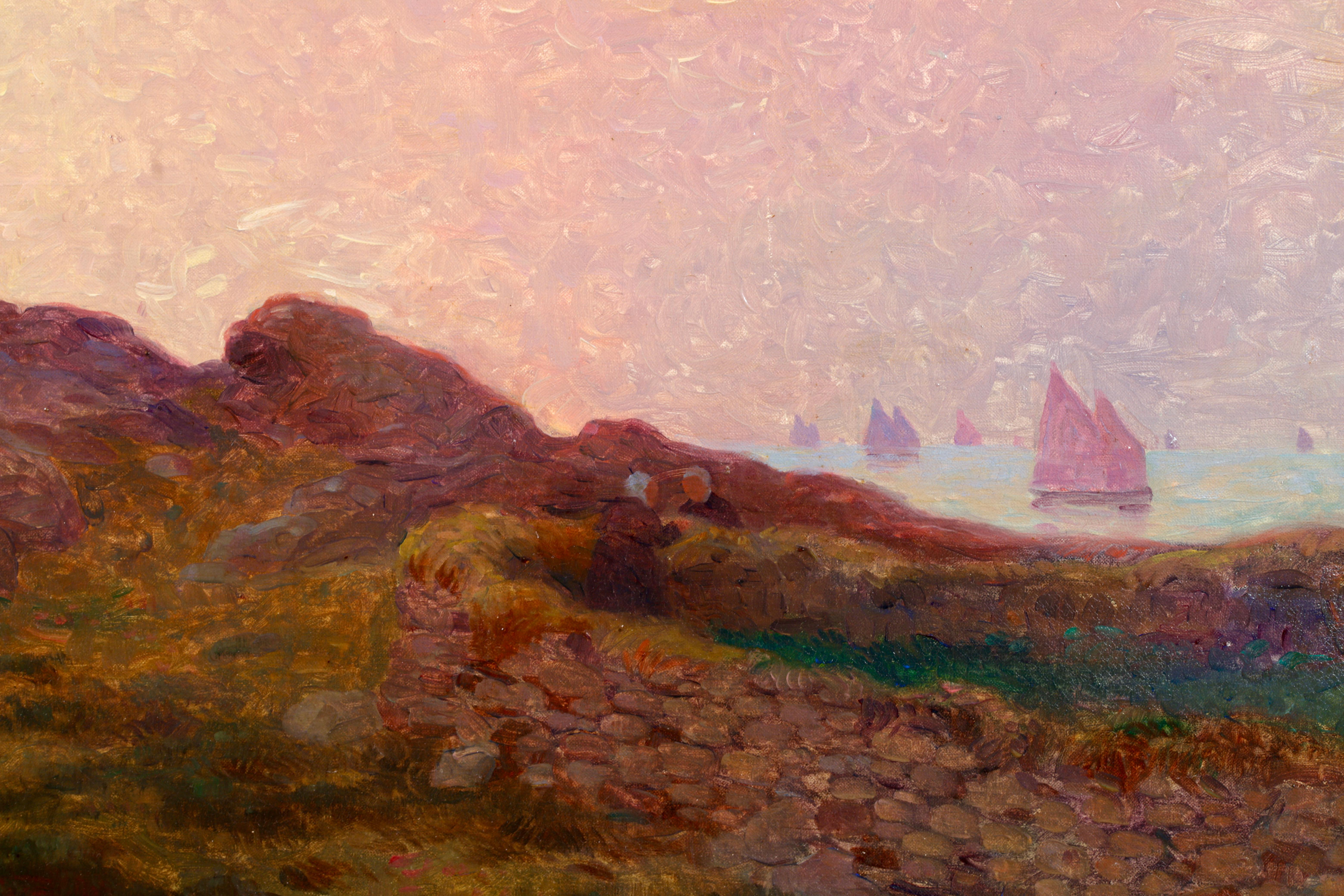 Bateaux sur la mer - Paisaje postimpresionista Óleo de Ferdinand du Puigaudeau 11