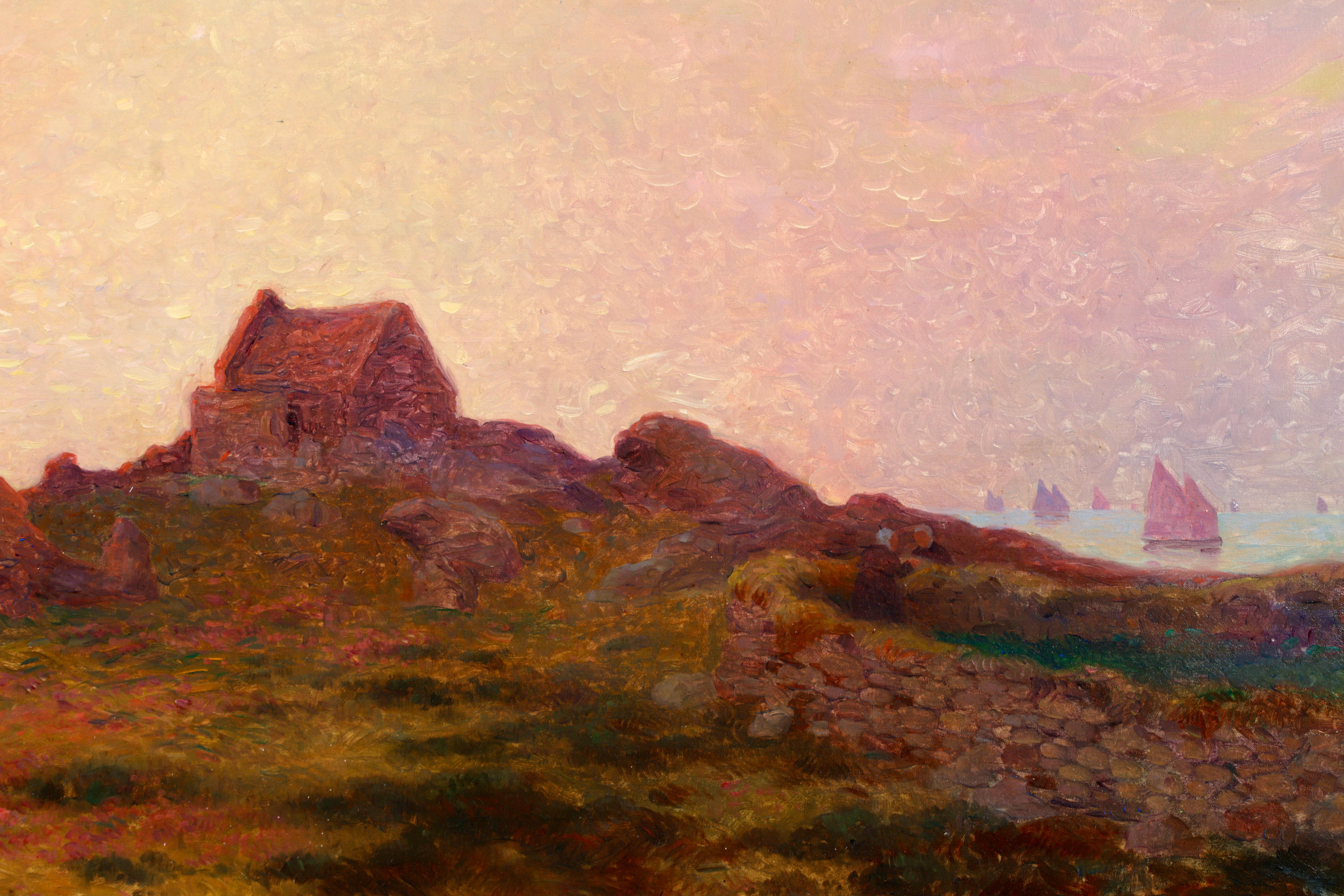 Bateaux sur la mer - Paisaje postimpresionista Óleo de Ferdinand du Puigaudeau 4