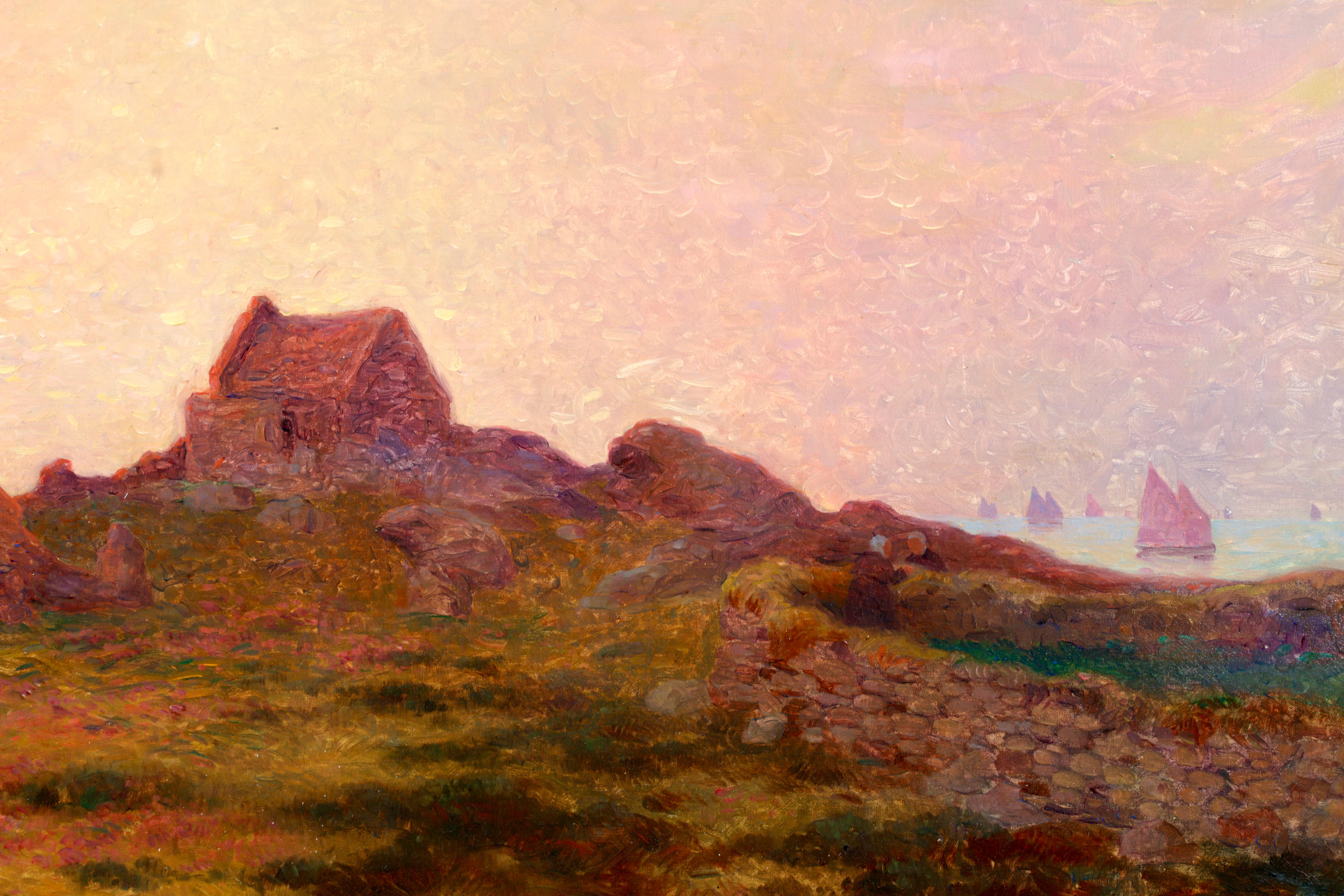 Bateaux sur la mer - Paisaje postimpresionista Óleo de Ferdinand du Puigaudeau 5