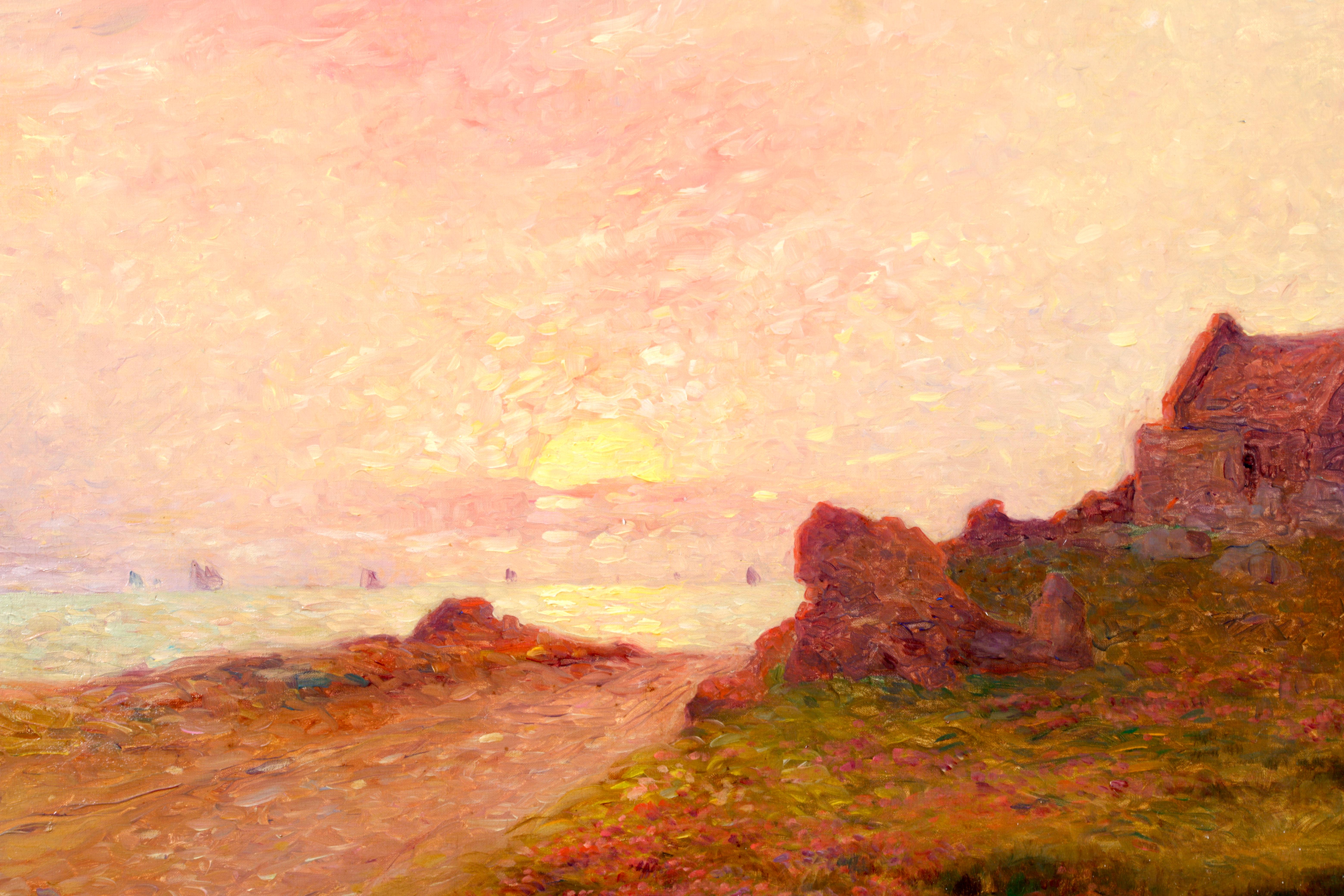 Bateaux sur la mer - Paisaje postimpresionista Óleo de Ferdinand du Puigaudeau 7