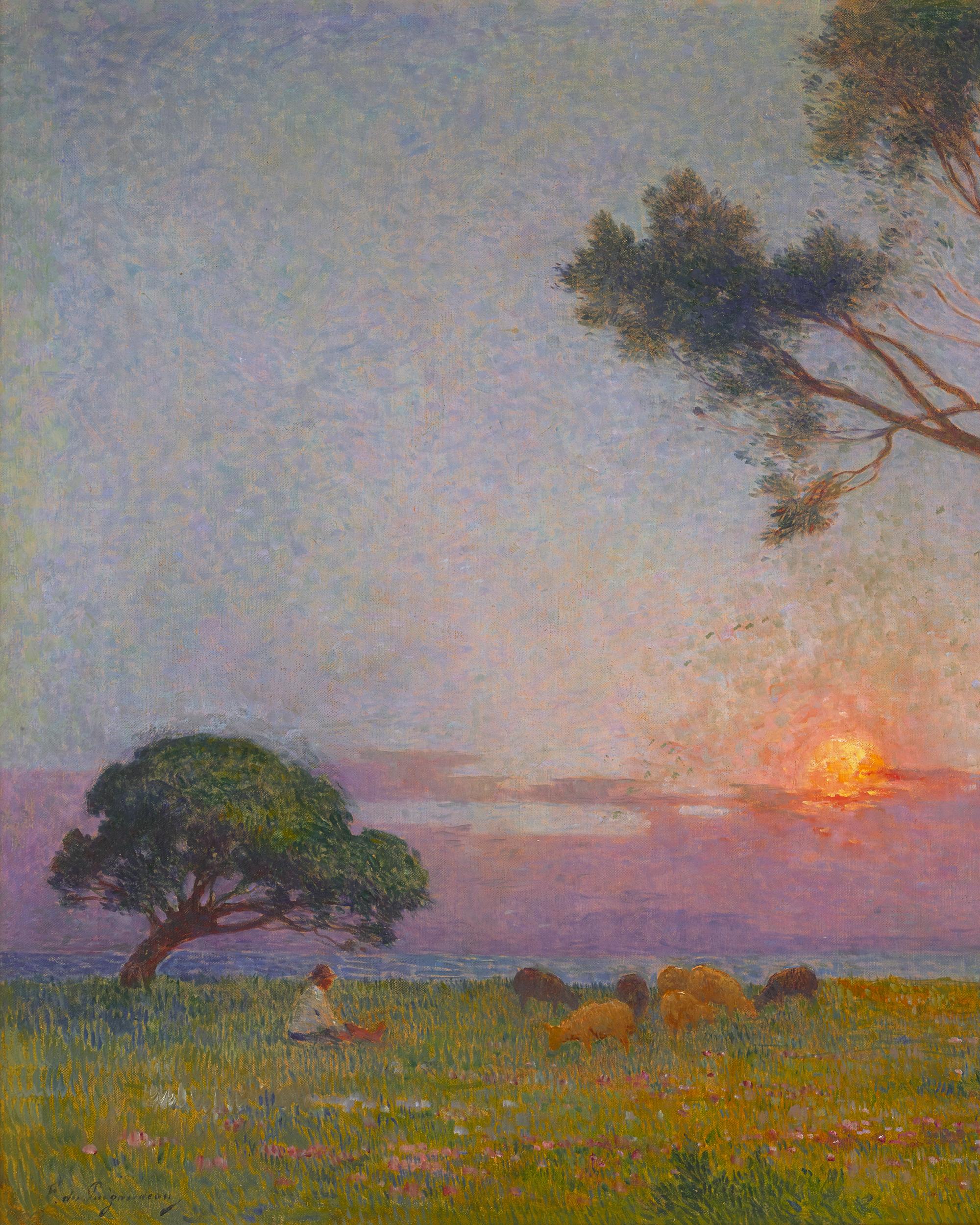Berger et ses moutons au soleil couchant by Ferdinand du Puigaudeau 2
