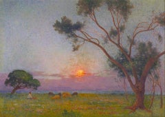 Berger et ses moutons au soleil couchant by Ferdinand du Puigaudeau