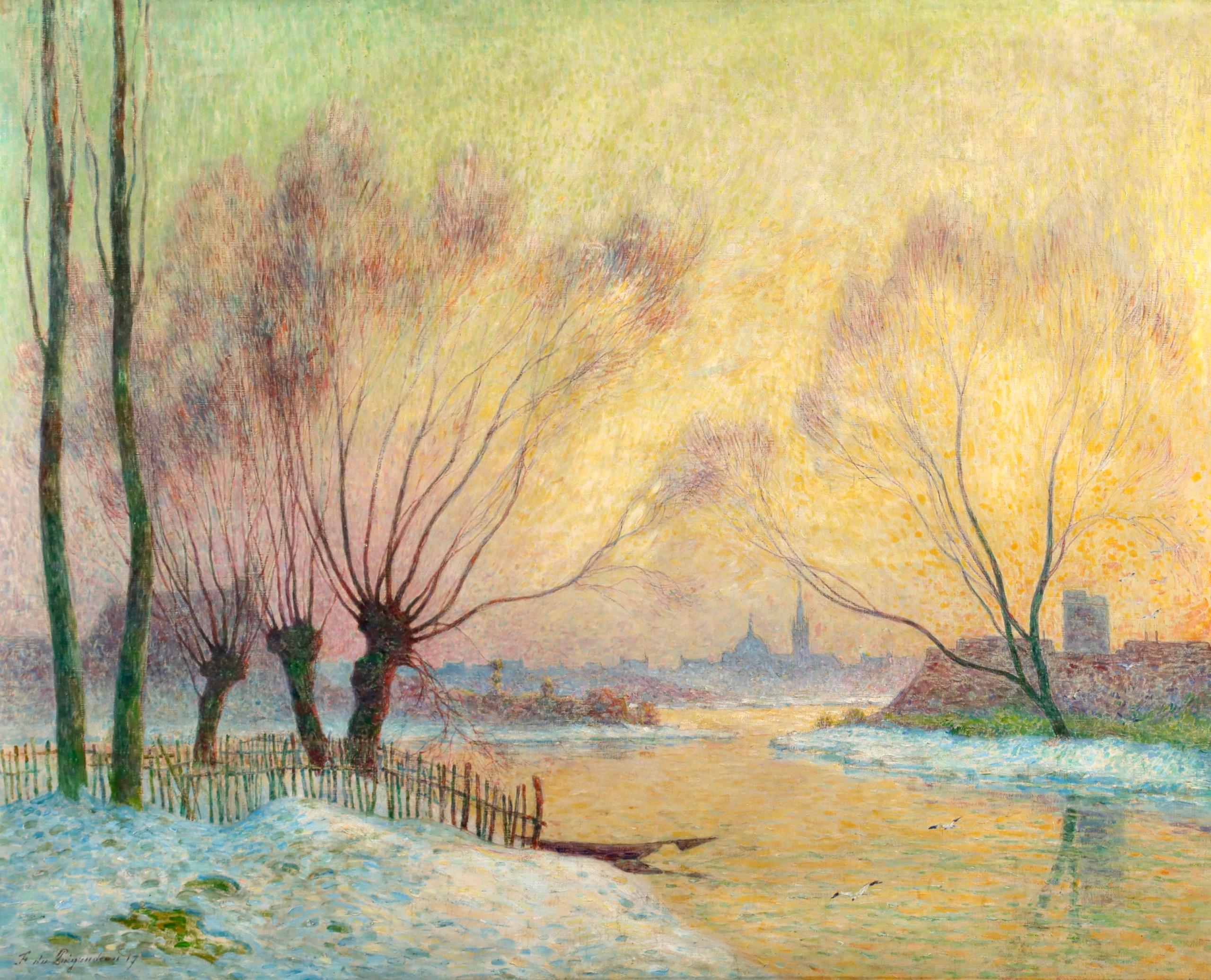Coucher de soleil - Paesaggio post impressionista a olio di Ferdinand du Puigaudeau in vendita 1