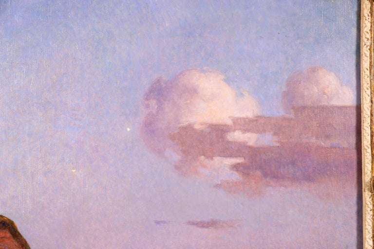Crépuscule en Brière - Post Impressionist Oil, Seascape at Night - Du Puigaudeau For Sale 5