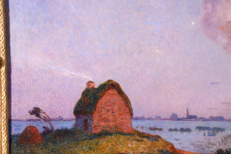 Crépuscule en Brière - Post Impressionist Oil, Seascape at Night - Du Puigaudeau For Sale 7