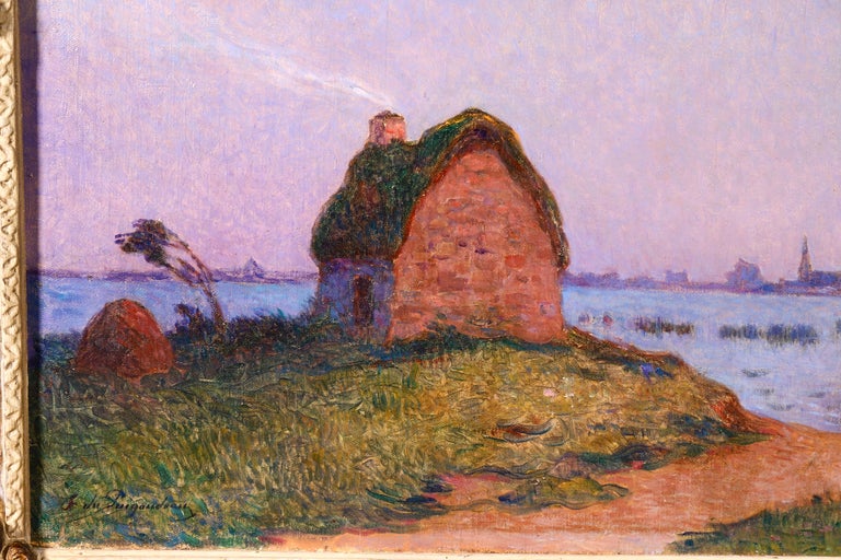Crépuscule en Brière - Post Impressionist Oil, Seascape at Night - Du Puigaudeau For Sale 1
