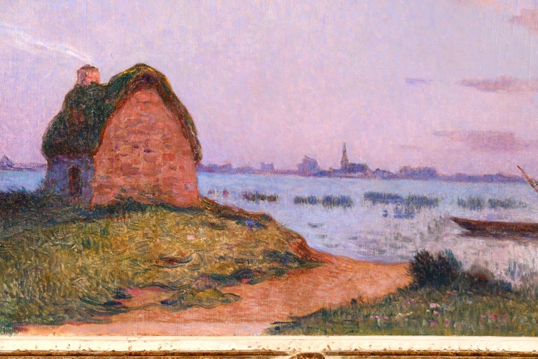 Crépuscule en Brière - Post Impressionist Oil, Seascape at Night - Du Puigaudeau For Sale 2