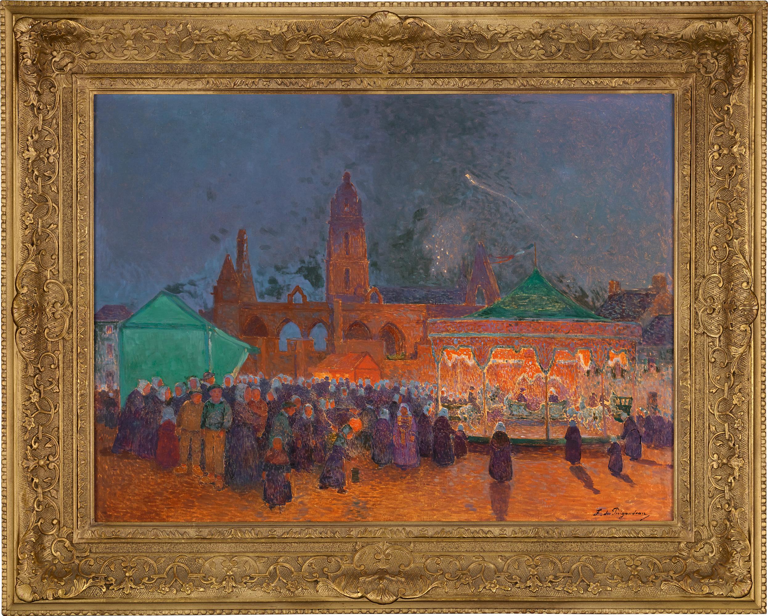 La Fête Foraine De Nuit À Batz-Sur-Mer Di Ferdinand Du Puigaudeau - Painting Postimpressionismo di Ferdinand du Puigaudeau