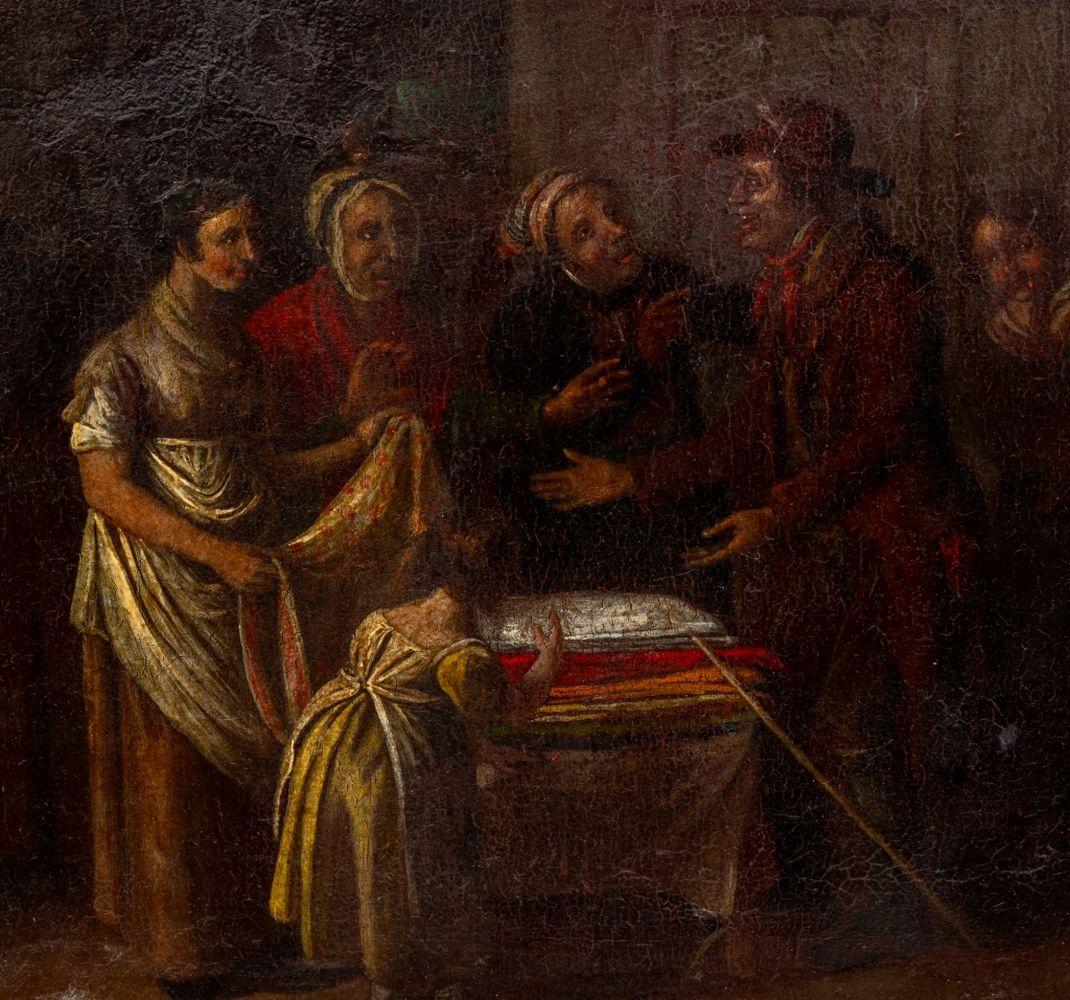 Interior Scene with Fabric Sellers - Modern Painting by Ferdinand Fagerlin