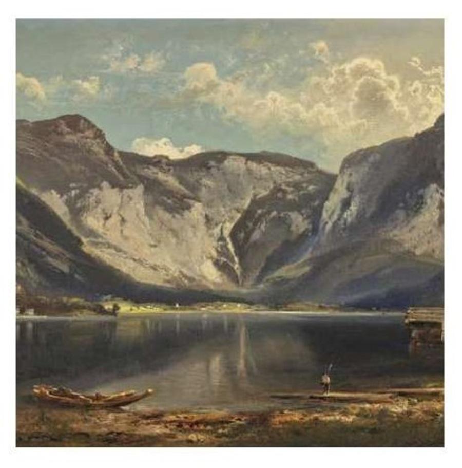Feldhütter Ferdinand (1842-1898)+ View of Hallstatt and Lake Hallstatt - Realist Painting by Ferdinand Feldhütter