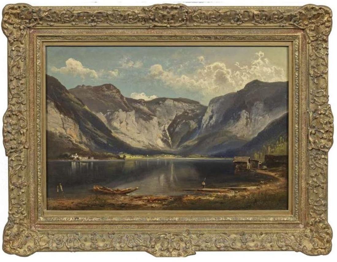 Ferdinand Feldhütter Landscape Painting - Feldhütter Ferdinand (1842-1898)+ View of Hallstatt and Lake Hallstatt
