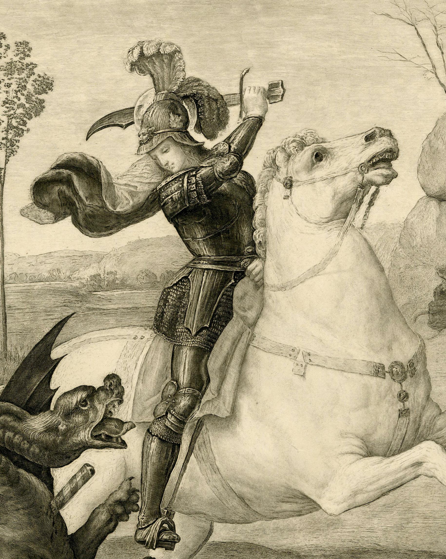 St. George and the Dragon after Raphael - French School Print by Ferdinand Gaillard