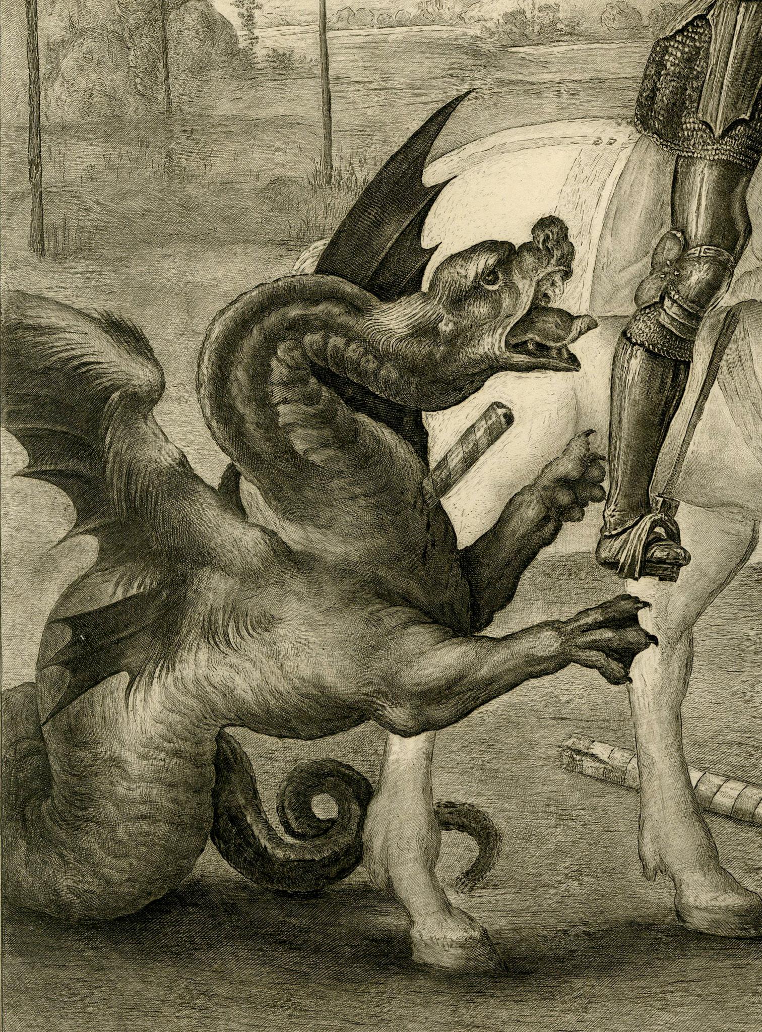 St. George and the Dragon after Raphael - Brown Animal Print by Ferdinand Gaillard
