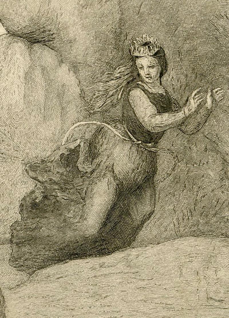 St. George and the Dragon after Raphael
Engraving, 1885
Unsigned, proof before letters
A engraving after a painting by Raphael (c.1504-05) now in the Musée du Louvre, Paris (inv. no.609). 
An impression of the 1st state is in the collection of the