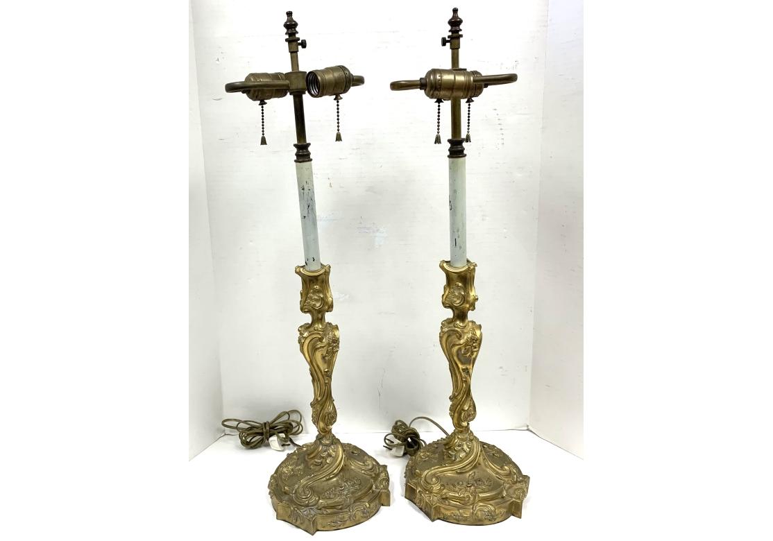 Ferdinand Gervais Pair Of Dore` Bronze Candle Sticks Mounted As Lamps For Sale 10