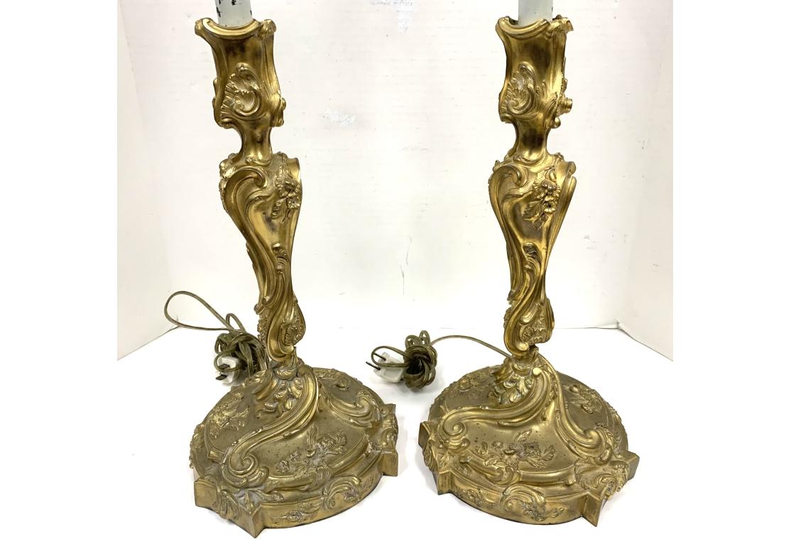 Ferdinand Gervais Pair Of Dore` Bronze Candle Sticks Mounted As Lamps For Sale 12