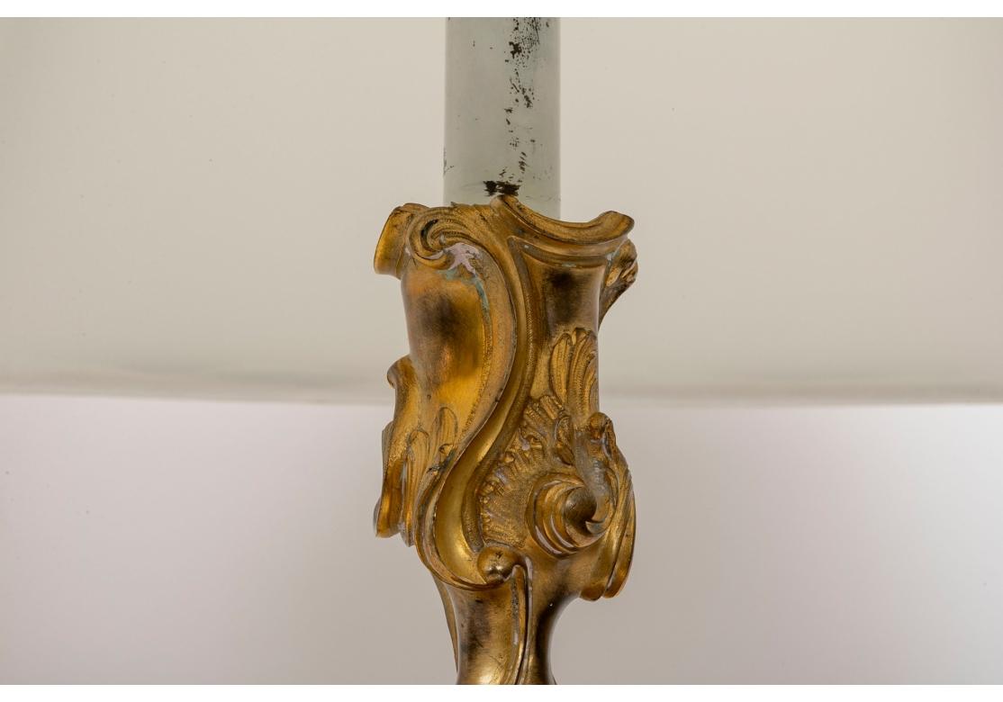 Ferdinand Gervais Pair Of Dore` Bronze Candle Sticks Mounted As Lamps In Distressed Condition For Sale In Bridgeport, CT