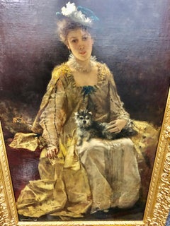 Antique Ferdinand Heilbuth Lady and her Dog