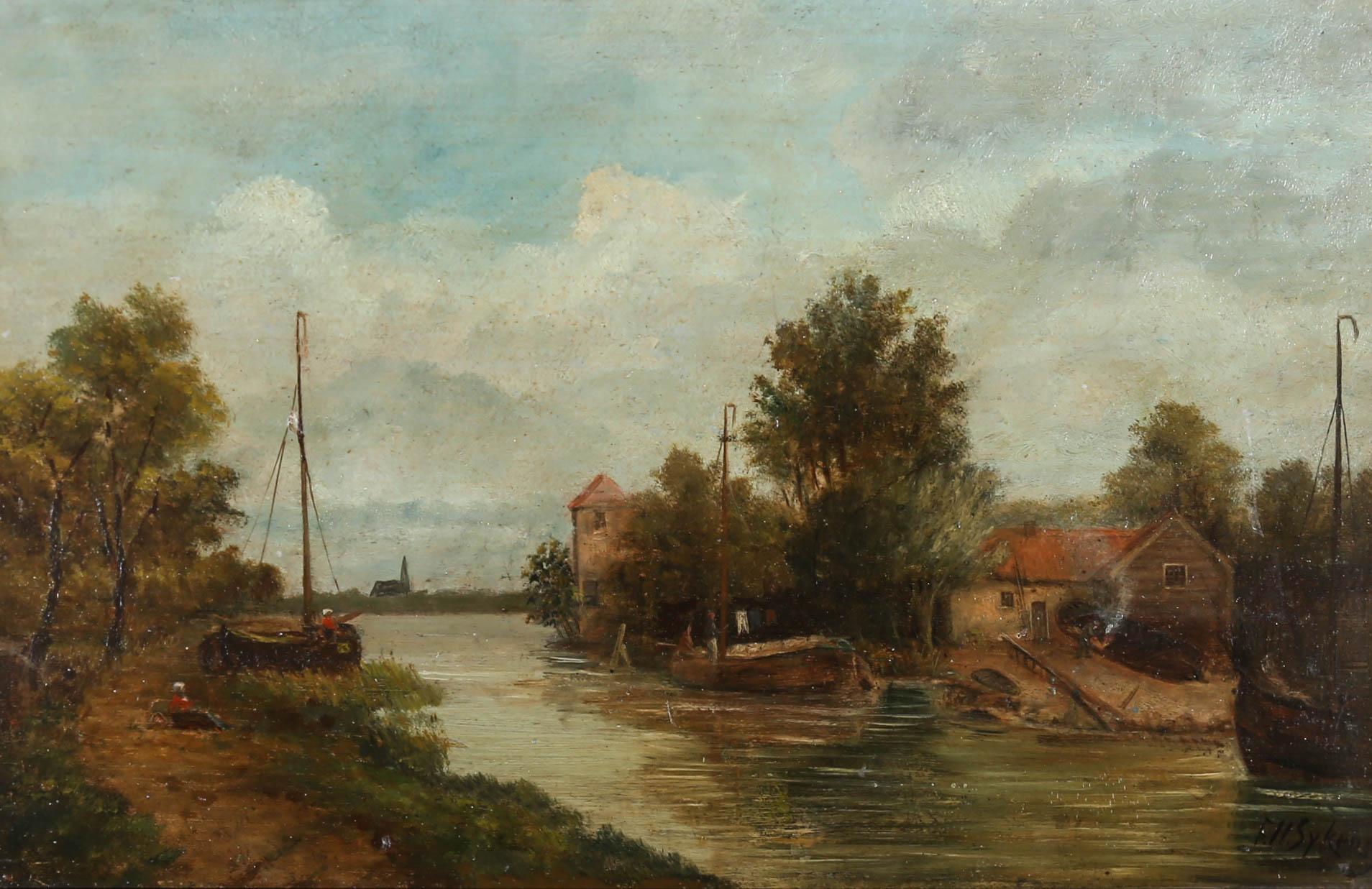 Ferdinand Hendrik Sypkens (1813-1860) - Framed Oil, Dutch Riverscape For Sale 1