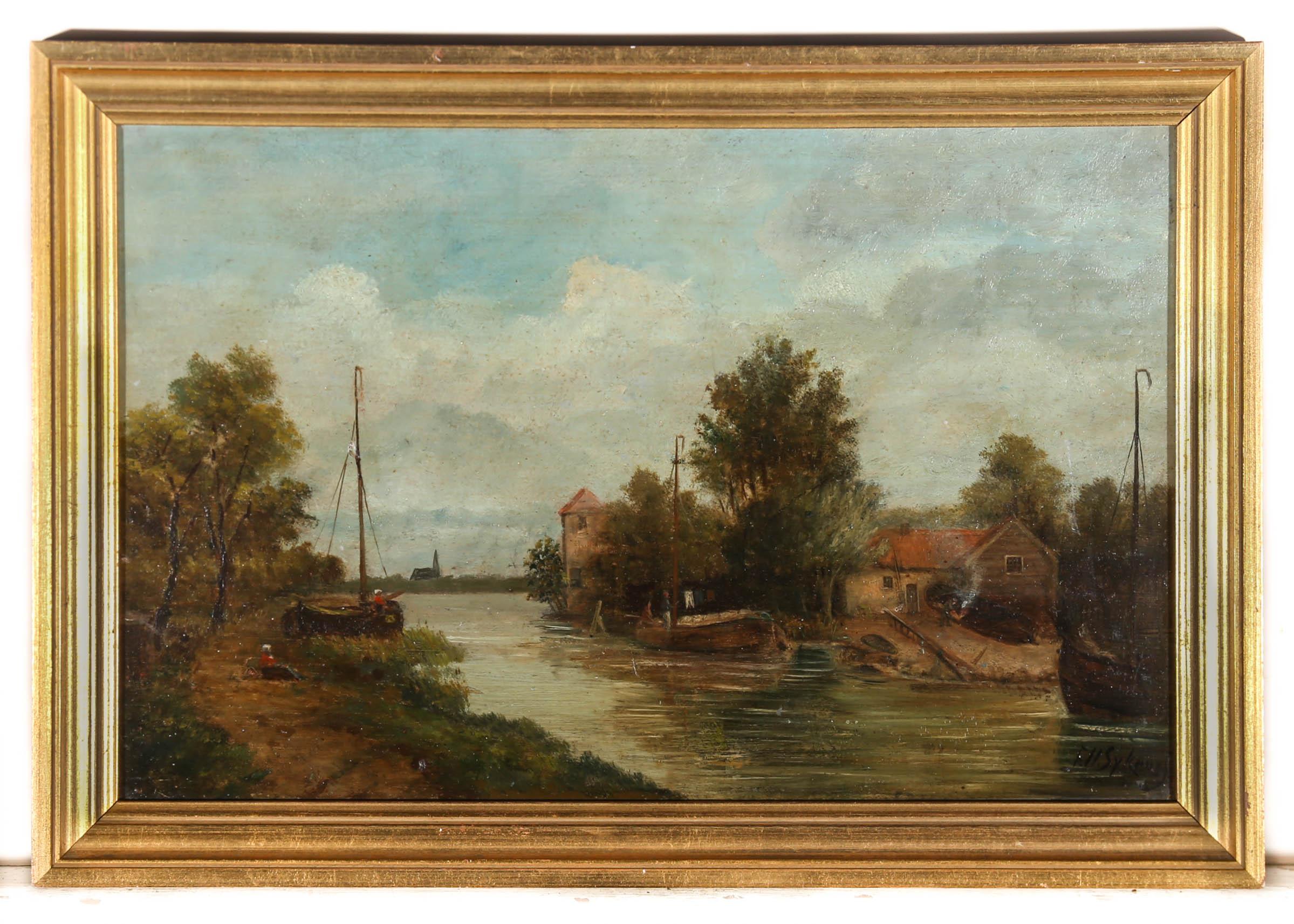 Ferdinand Hendrik Sypkens (1813-1860) - Framed Oil, Dutch Riverscape For Sale 2