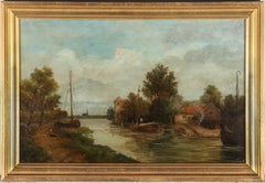 Ferdinand Hendrik Sypkens (1813-1860) - Huile encadrée, paysage fluvial néerlandais