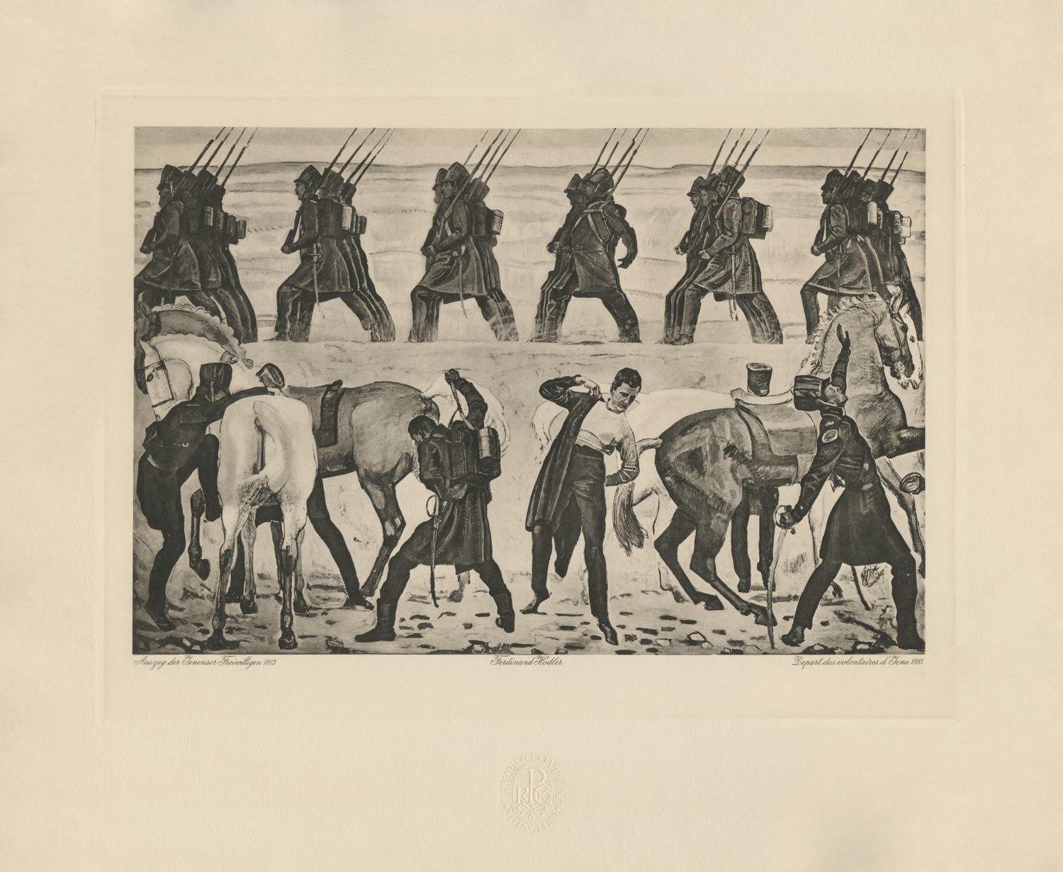 Ferdinand Hodler & R. Piper & Co. Figurative Print - "Departure of Jena Volunteers in 1813" Copper Plate Heliogravure