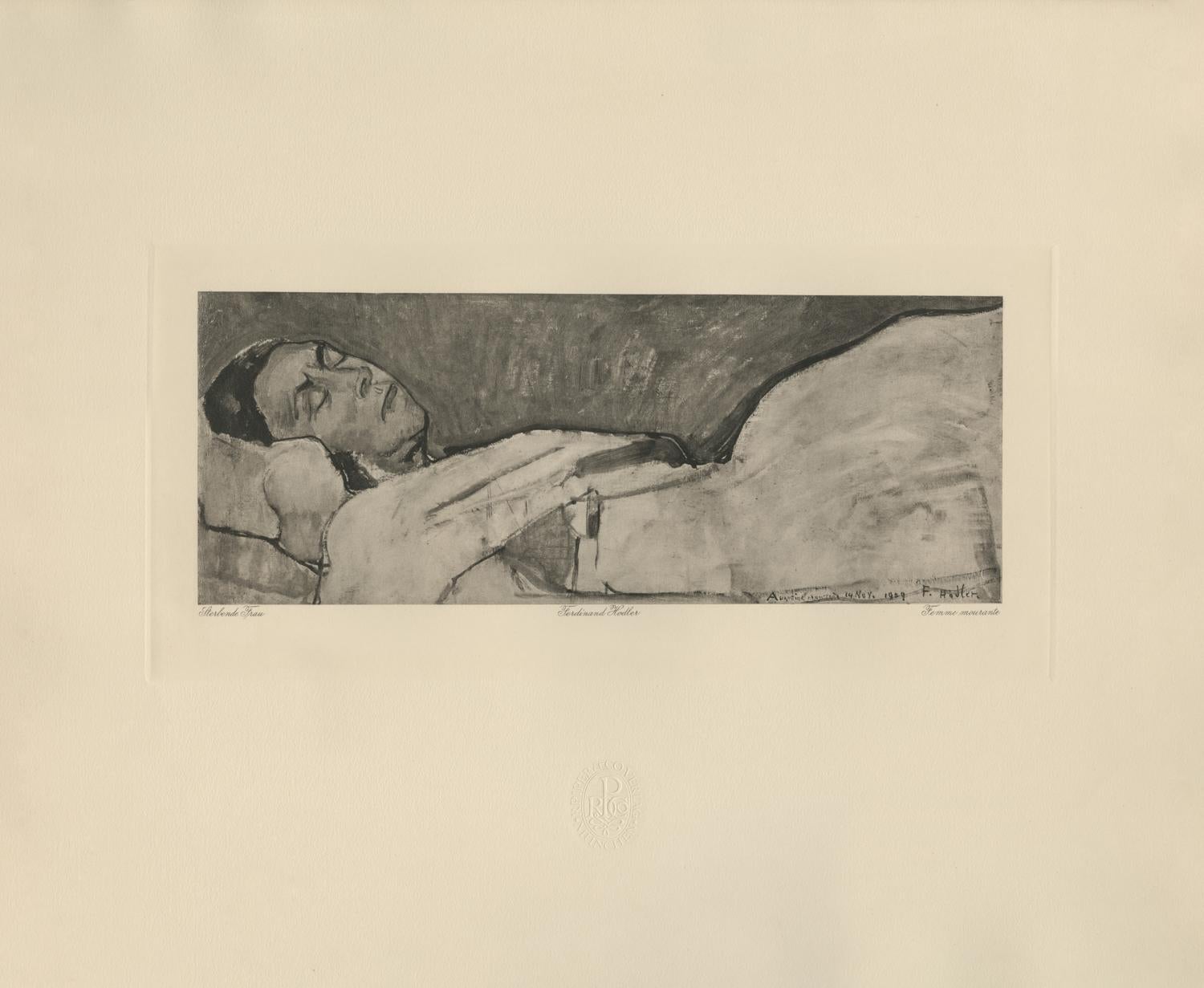 Ferdinand Hodler & R. Piper & Co. Figurative Print - "Dying Woman" Copper Plate Heliogravure