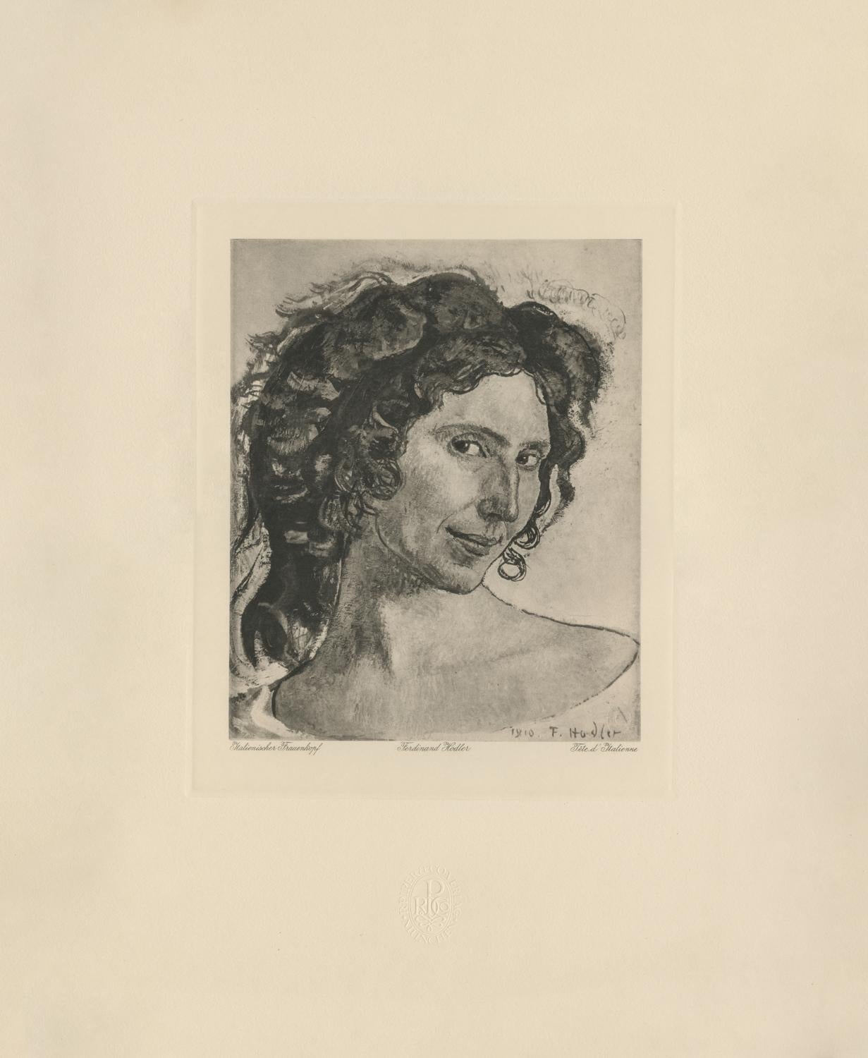 Ferdinand Hodler & R. Piper & Co. Figurative Print - "Head of an Italian Woman" Copper Plate Heliogravure