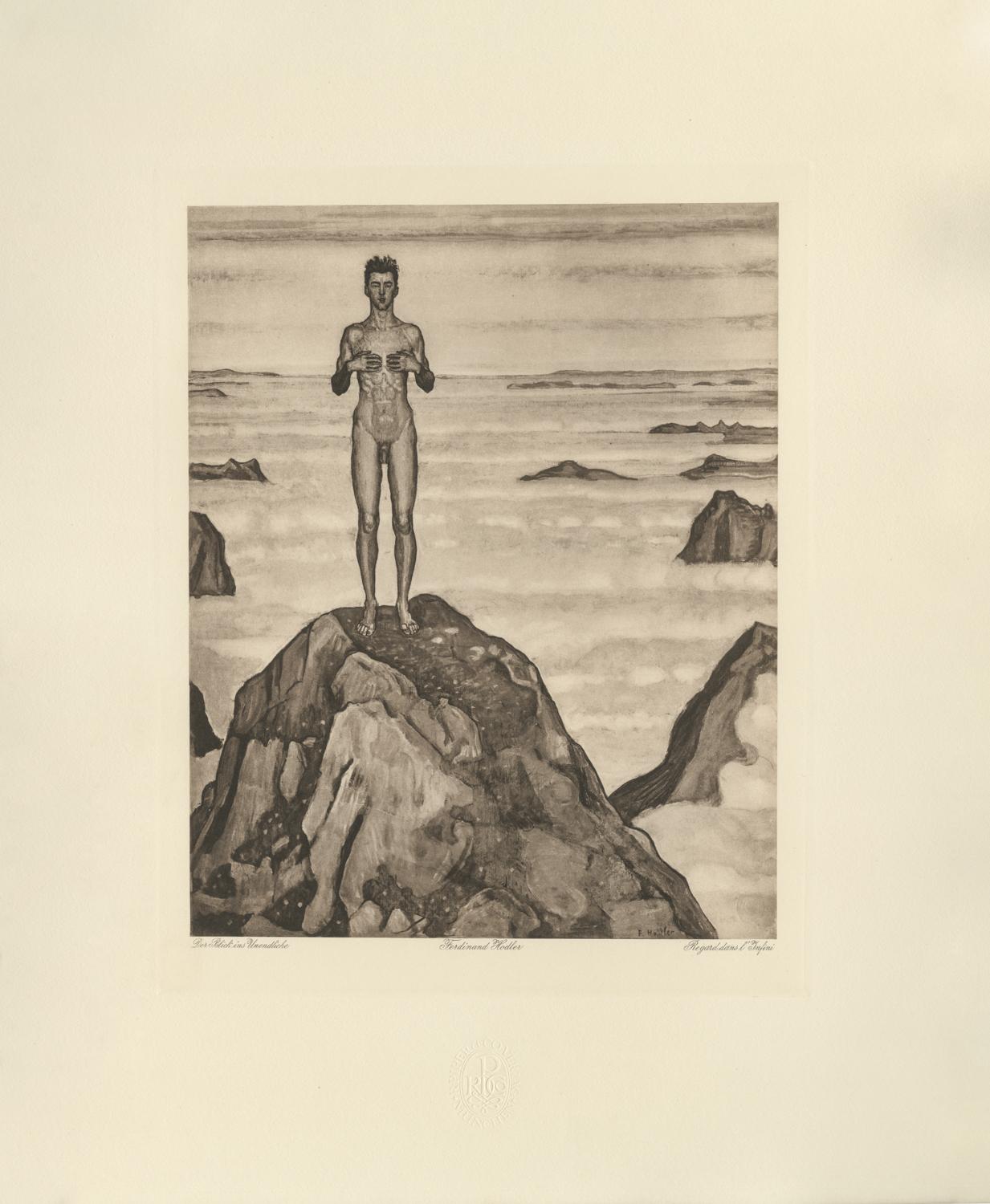 Ferdinand Hodler & R. Piper & Co. Figurative Print - "Looking at Infinity" Copper Plate Heliogravure