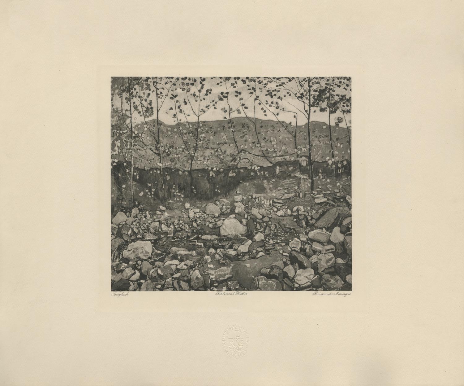 Ferdinand Hodler & R. Piper & Co. Figurative Print - "Mountain Stream" Copper Plate Heliogravure