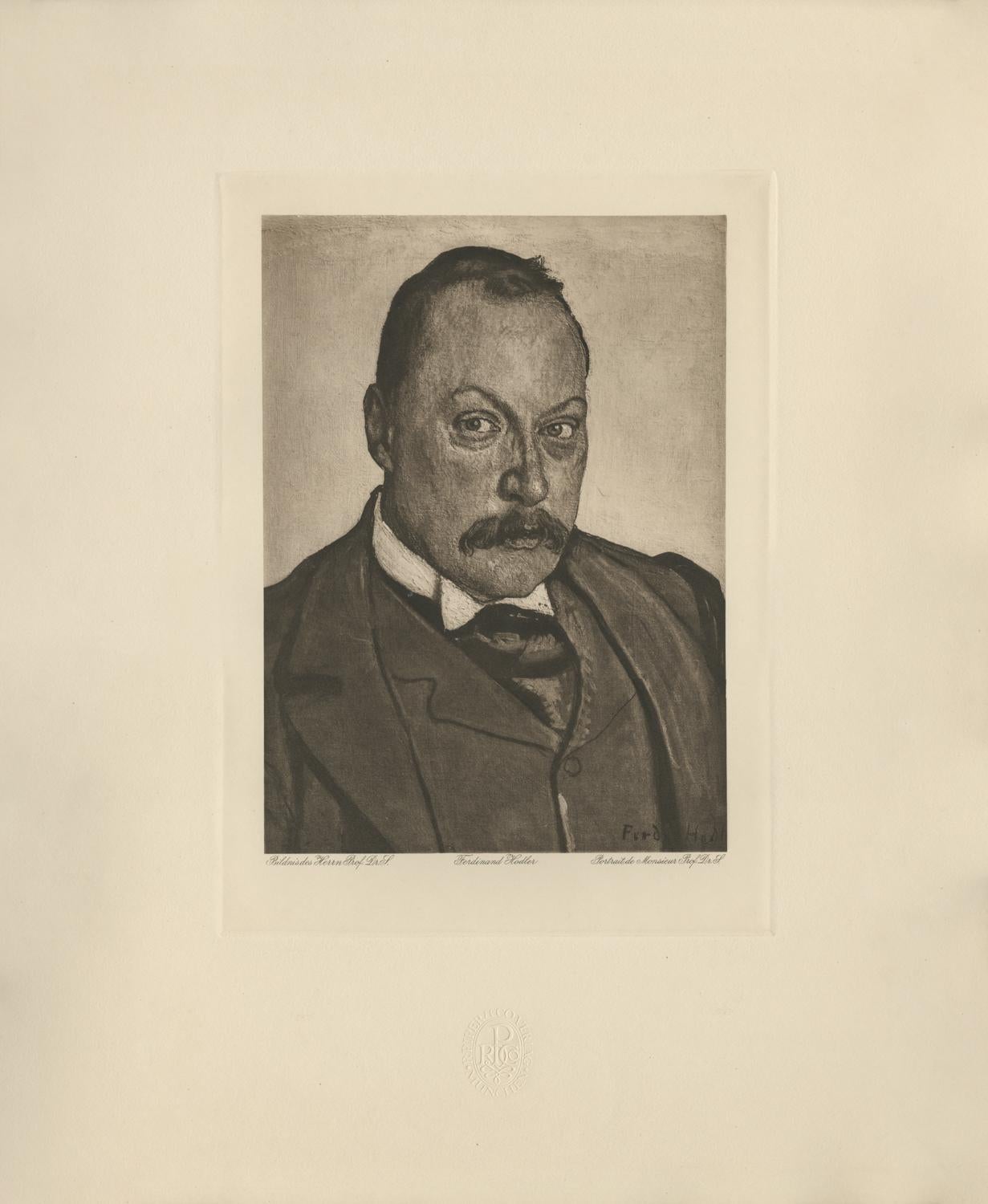 Ferdinand Hodler & R. Piper & Co. Figurative Print - "Portrait of Prof. Dr. Hermann Sahli" Copper Plate Heliogravure