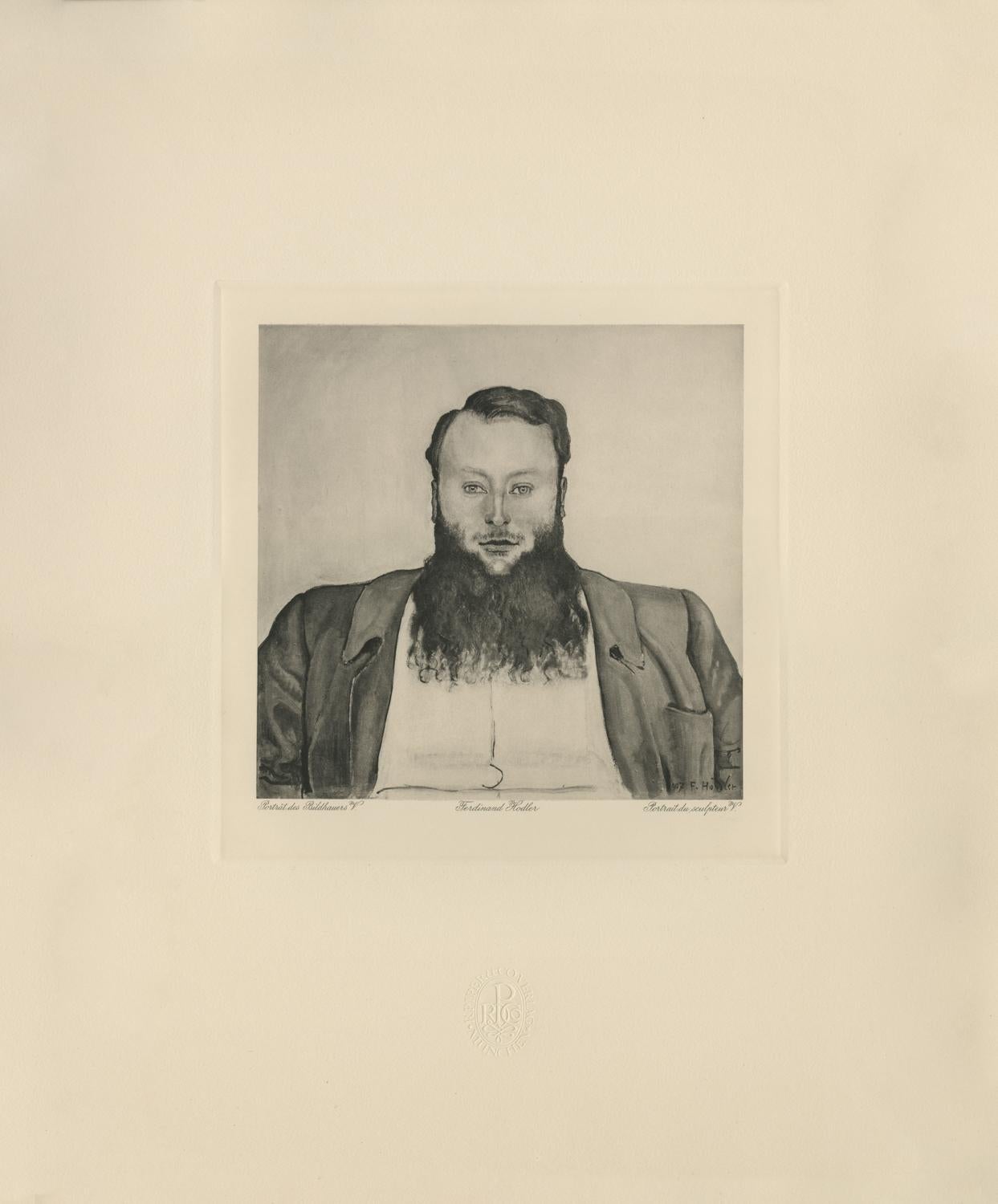 Ferdinand Hodler & R. Piper & Co. Figurative Print - "Portrait of Sculptor James Vibert" Copper Plate Heliogravure