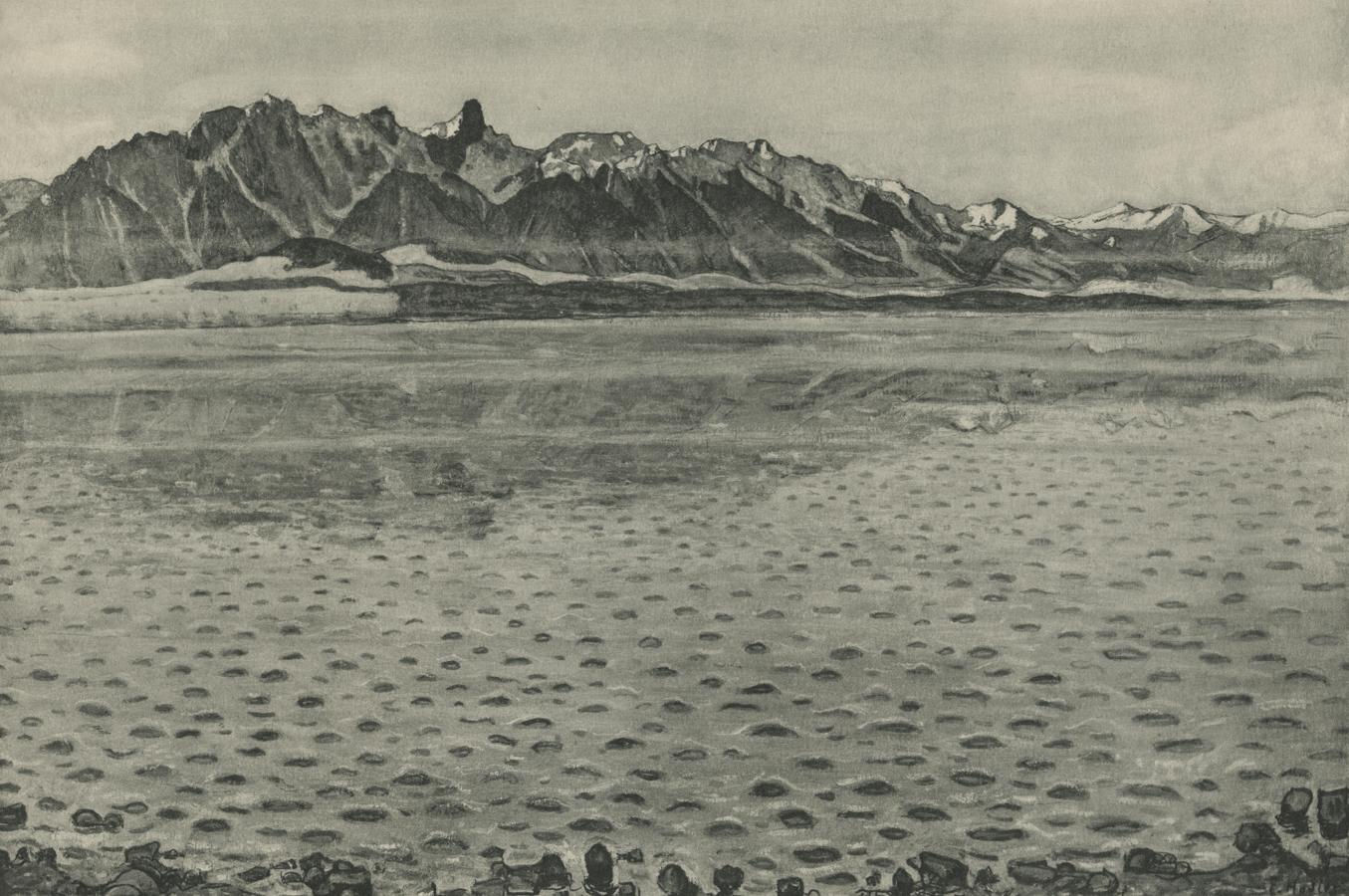 „Stockhorn Mountain Range at Thuner Lake“ Kupferplatte Heliogravur – Print von Ferdinand Hodler & R. Piper & Co.