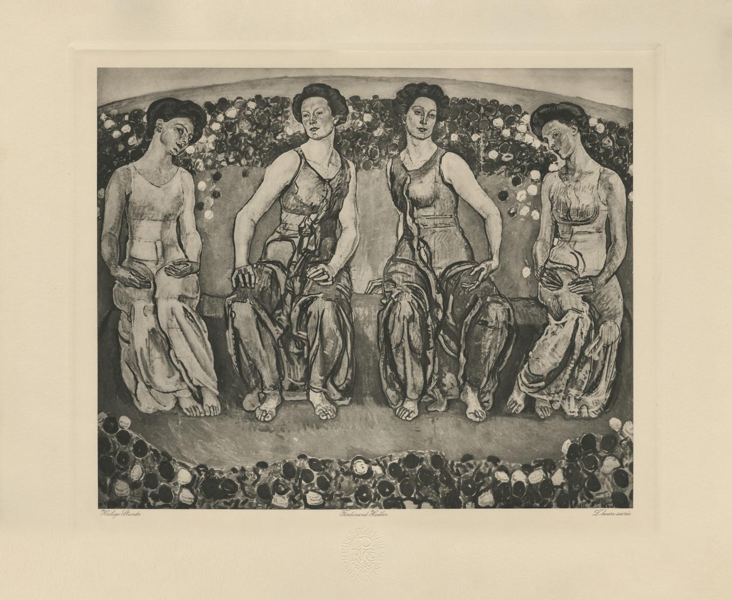 Ferdinand Hodler & R. Piper & Co. Figurative Print - "The Holy Hour with Four Figures" Copper Plate Heliogravure