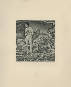 « Femme au bord de la rivière » - Héliogravure en métal cuivré