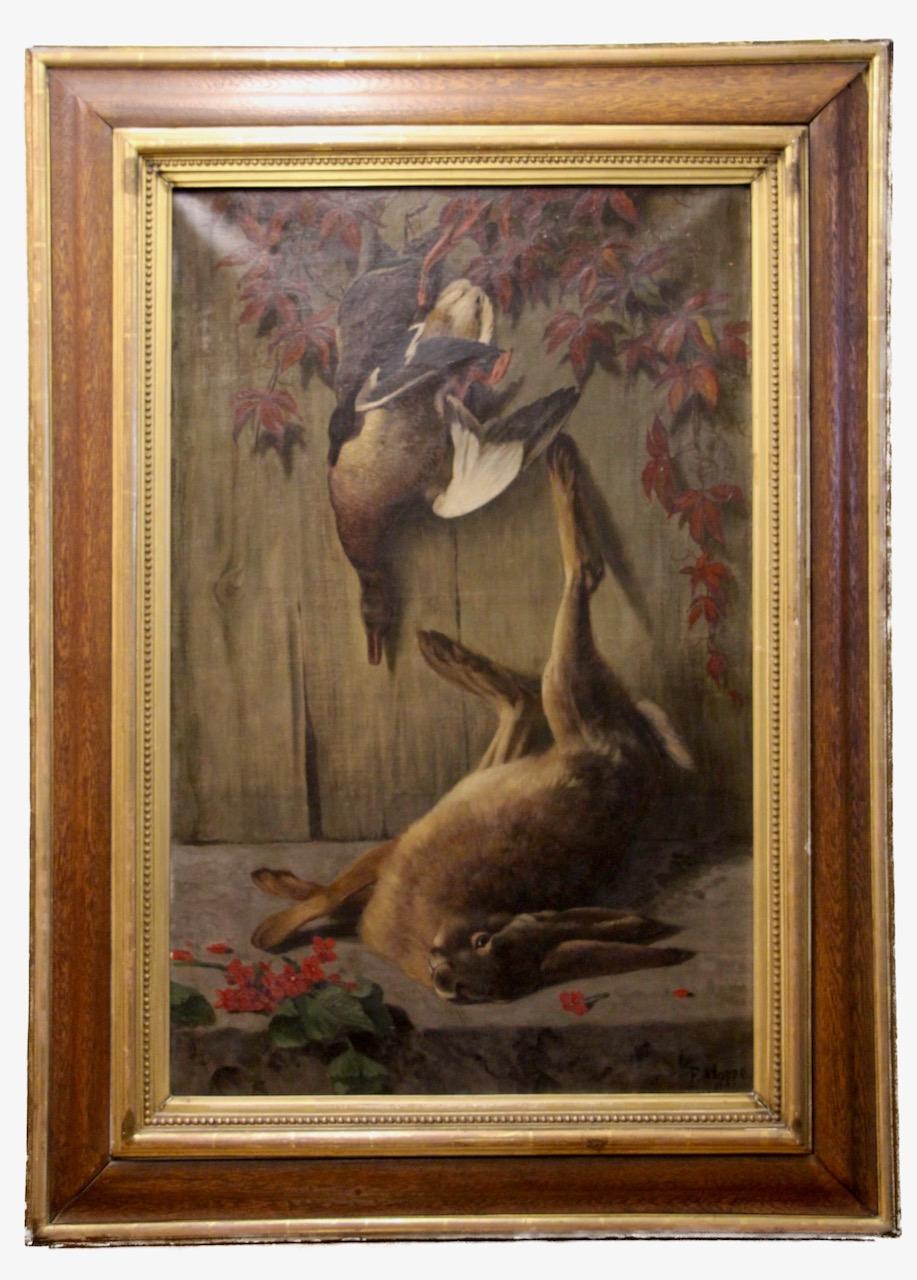 Jagdpaar, Wildstillleben von Ferdinand Hoppe, Öl auf Leinwand, 1885