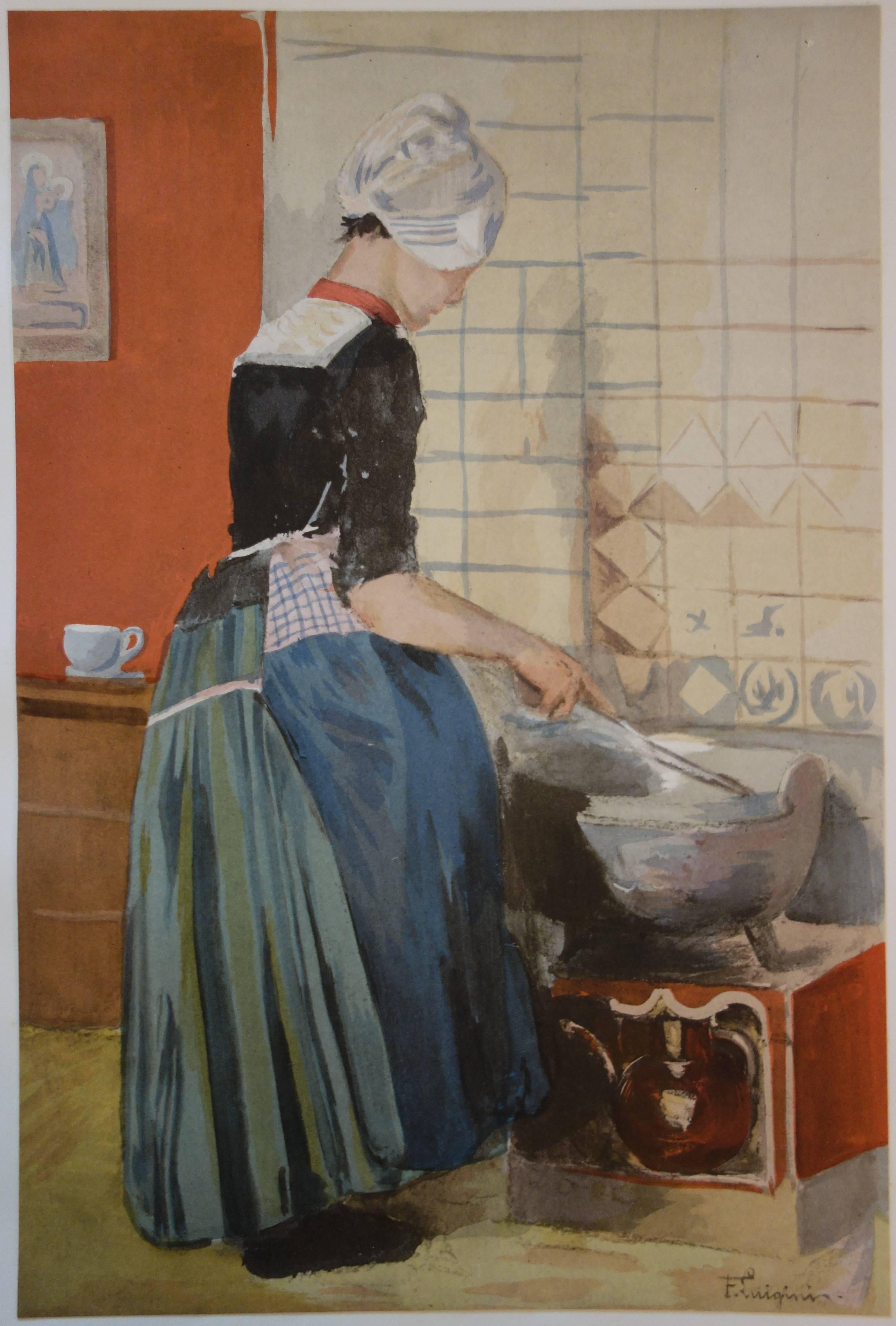The Cook - Original Lithograph, 1898 - Print by Ferdinand-Jean Luigini