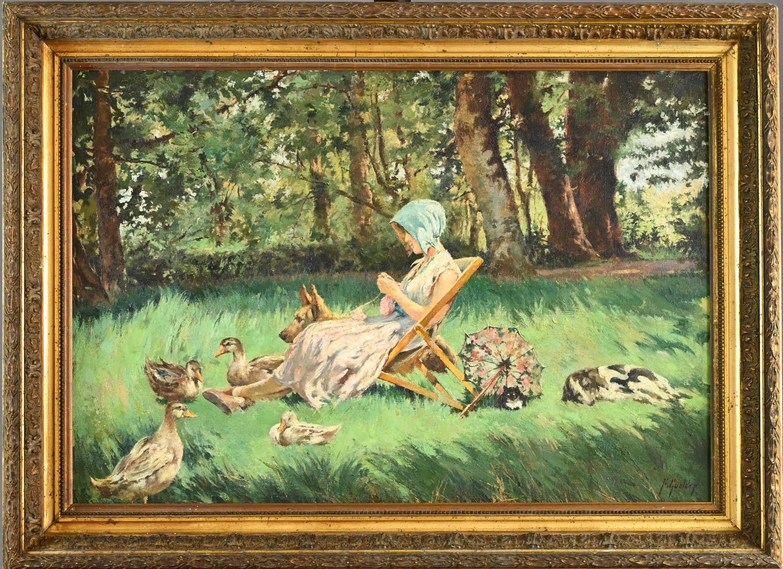 Ghislaine et ses amis - Impressionist Painting by Ferdinand-Joseph Gueldry