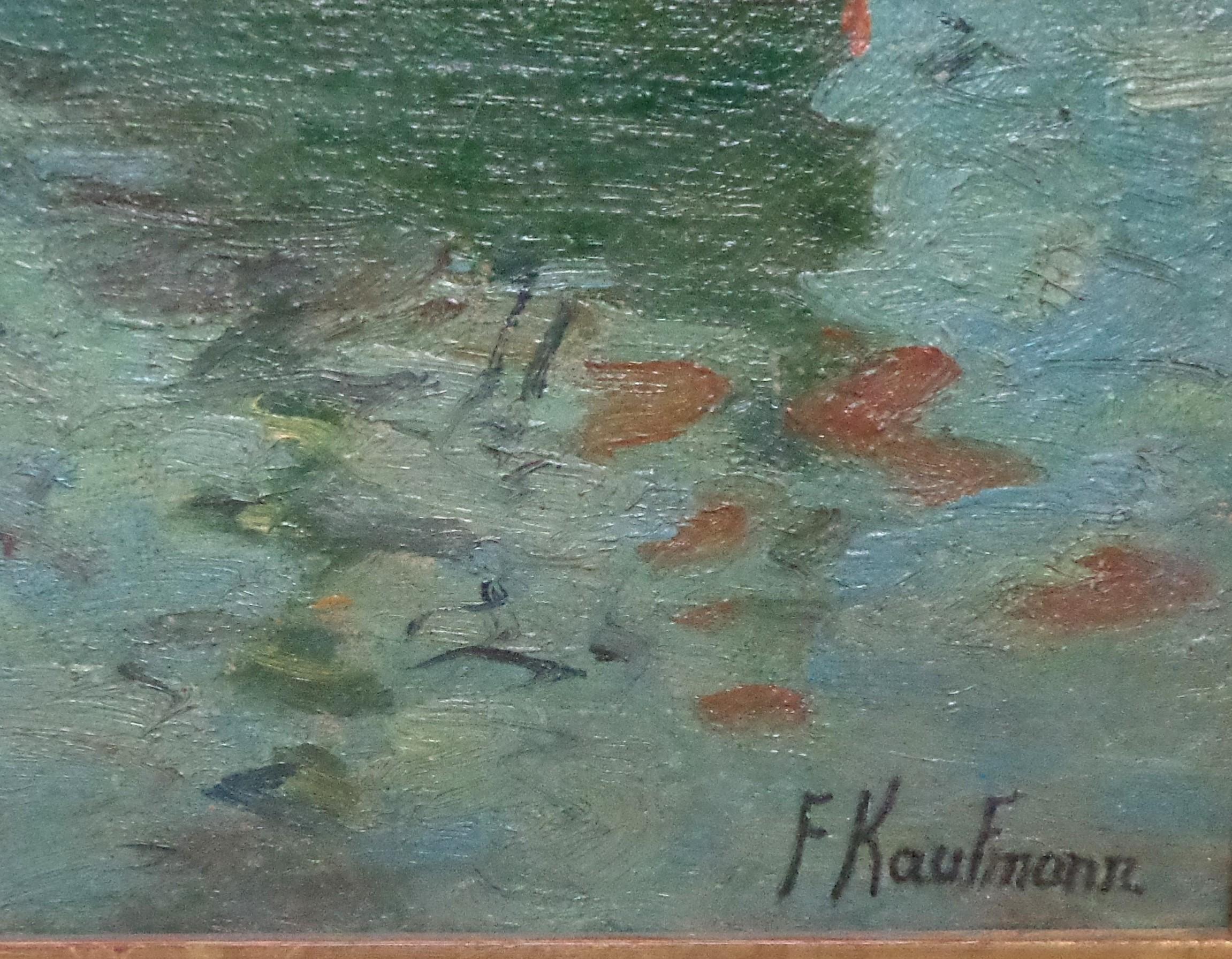 California Impressionist Ferdinand Kaufmann Oil Painting Harbor w Boats Marine For Sale 6