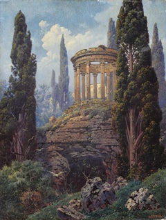 Antique View of the temple of Vesta in the garden of Villa D'Este in Tivoli 