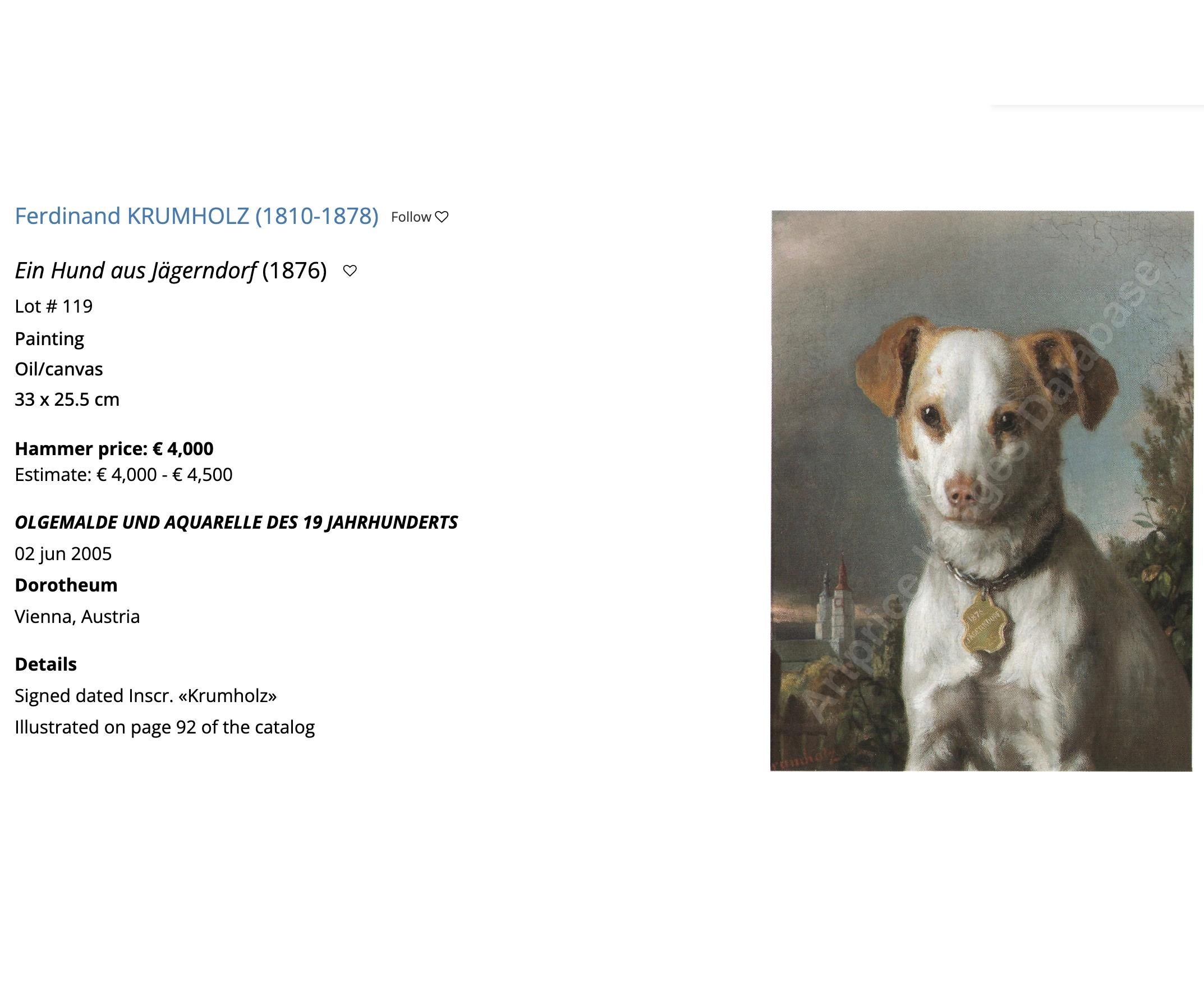 Ölgemälde auf Leinwand, Porträt eines kleinen Hundes von Ferdinand Krumholz im Angebot 2