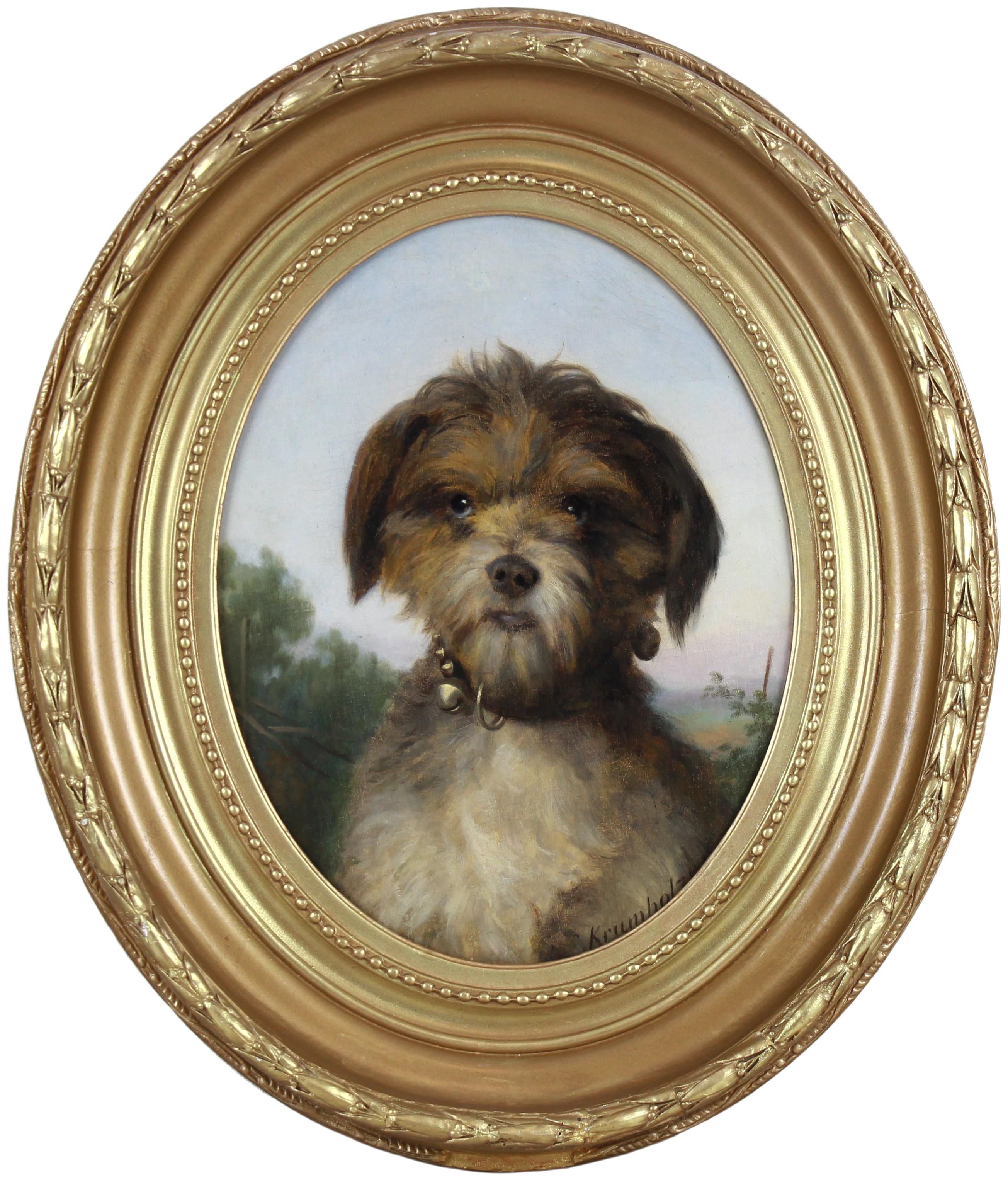 Ferdinand KRUMHOLZ (1810-1878) Animal Painting - oil on canvas portrait of a little dog by Ferdinand Krumholz
