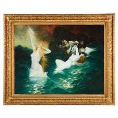 Großes mythologisches Wagner-Gemälde "Die Rheintöchter" von Leeke