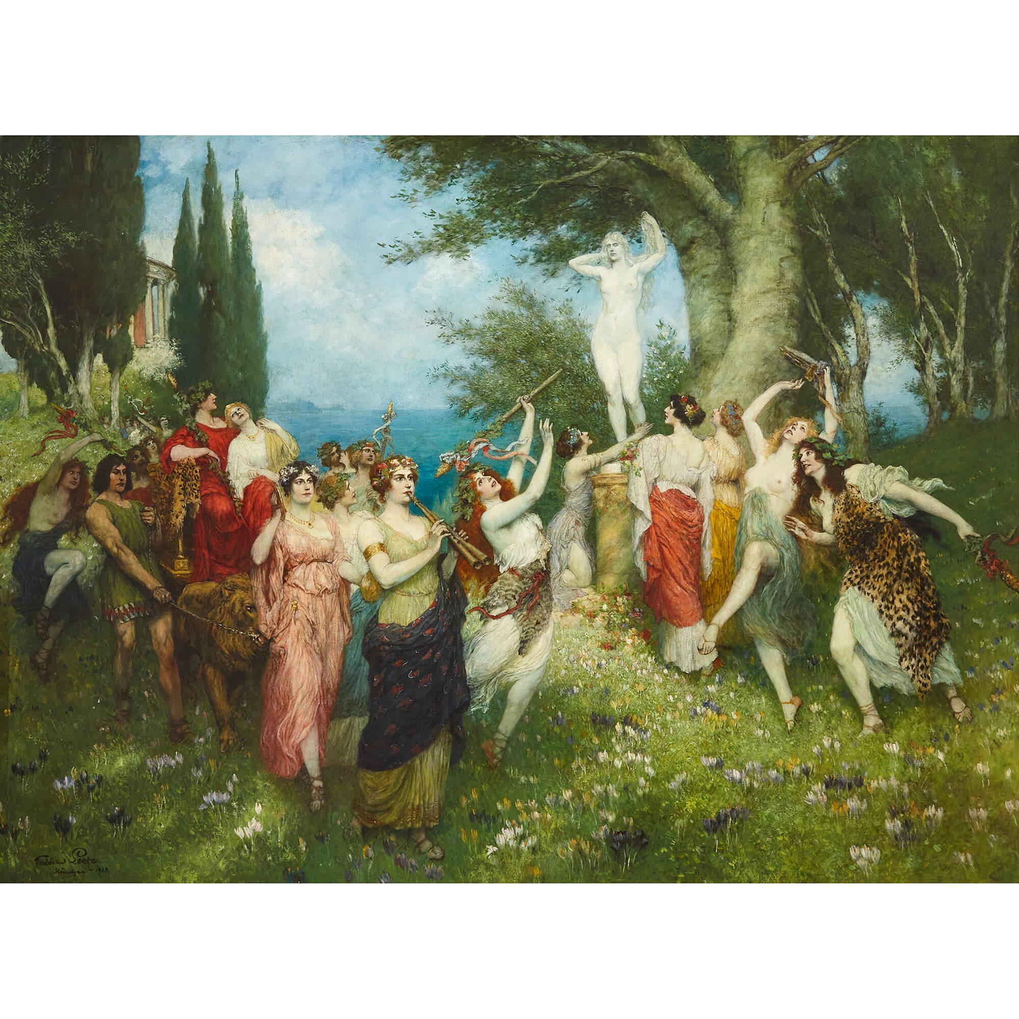 Le triomphe de Bacchus, une grande peinture à l'huile de Ferdinand Leeke en vente 1