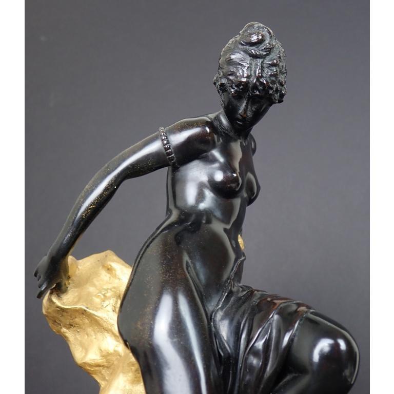 Art Nouveau Doré and Patinated Bronze Nude Late 19th Century by Ferdinand Lepcke 