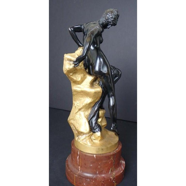 Gold Plate Doré and Patinated Bronze Nude Late 19th Century by Ferdinand Lepcke 