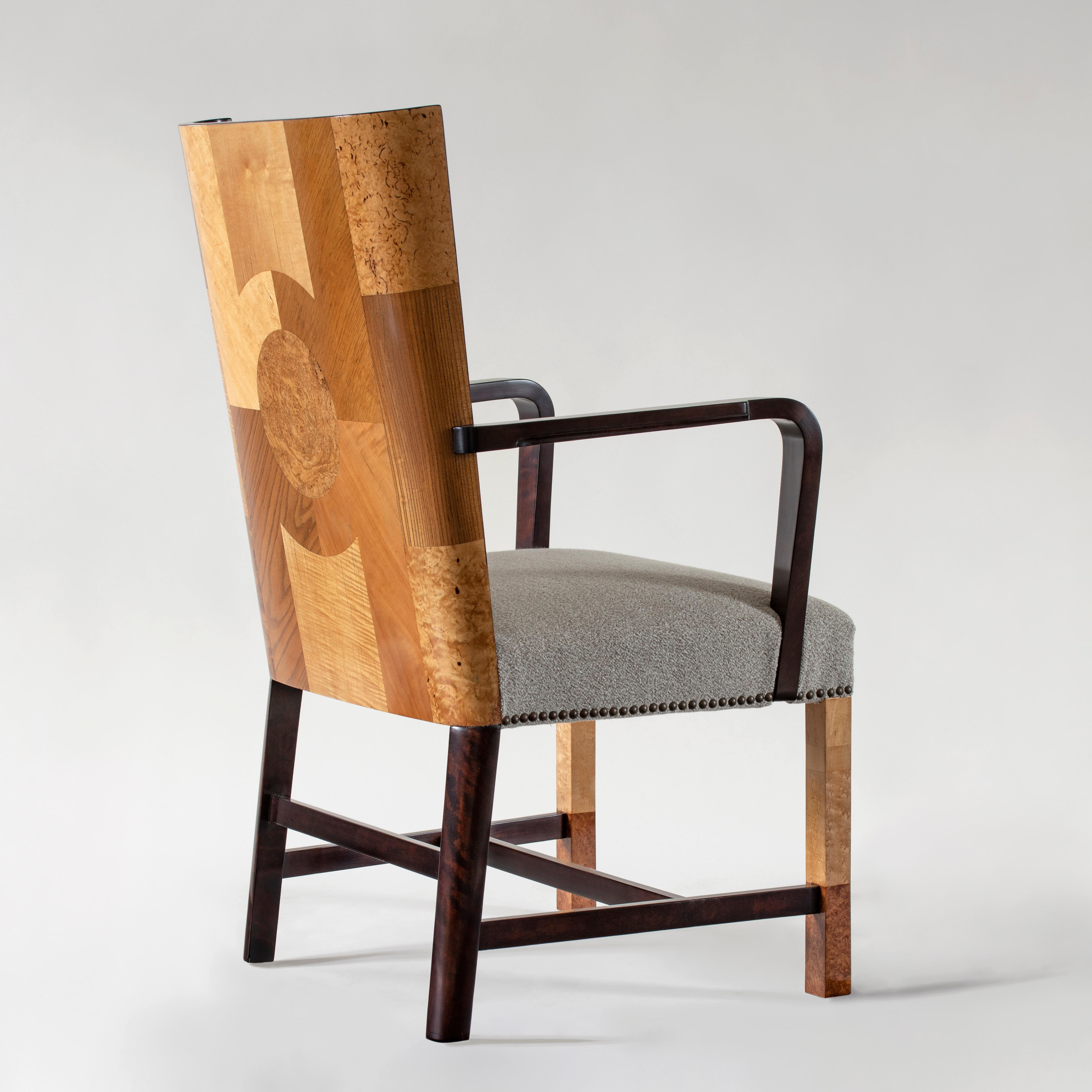 Scandinavian Modern Ferdinand Lundquist & Co., Pair of Large & Rare Swedish Specimen Wood Armchairs For Sale