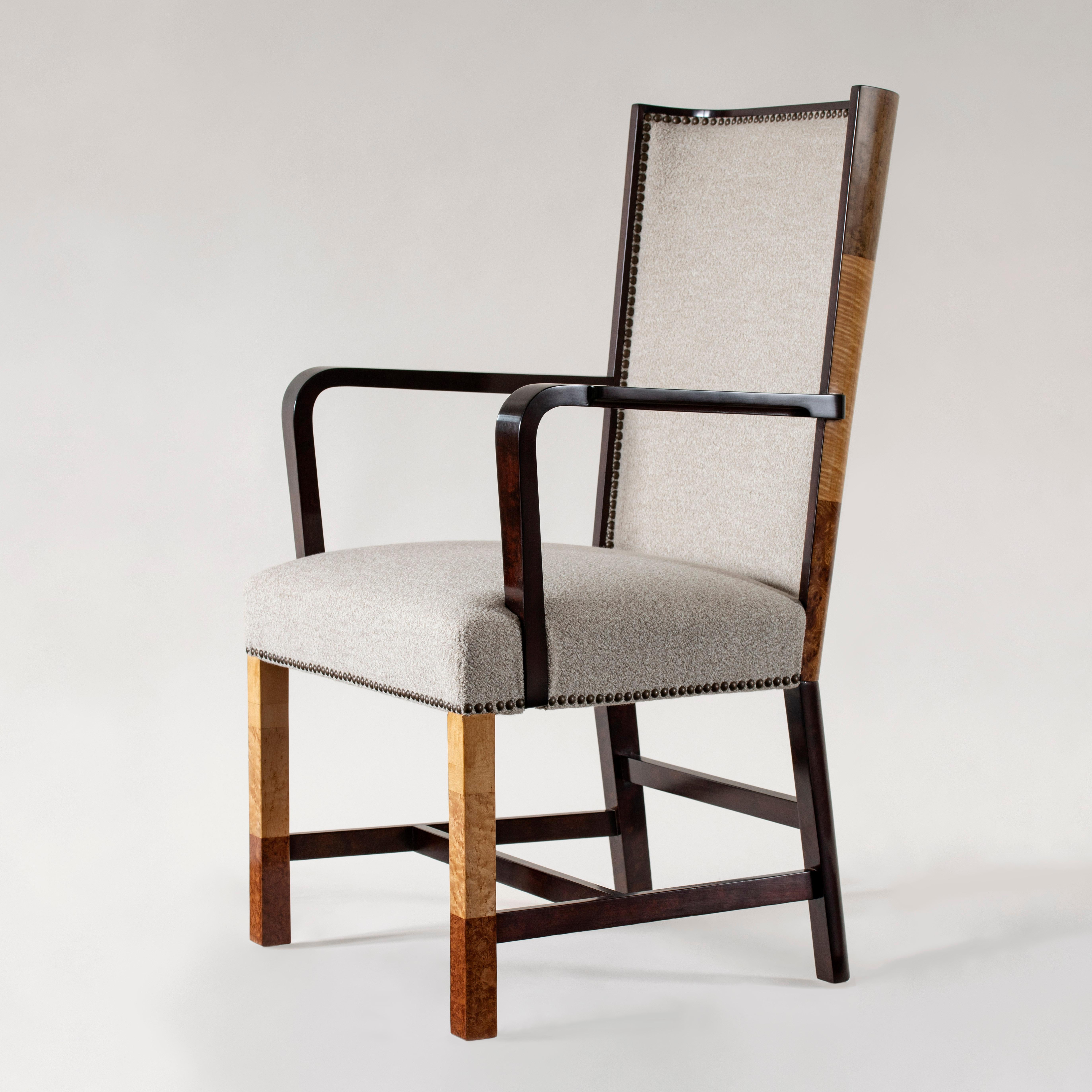 Birch Ferdinand Lundquist & Co., Pair of Large & Rare Swedish Specimen Wood Armchairs For Sale
